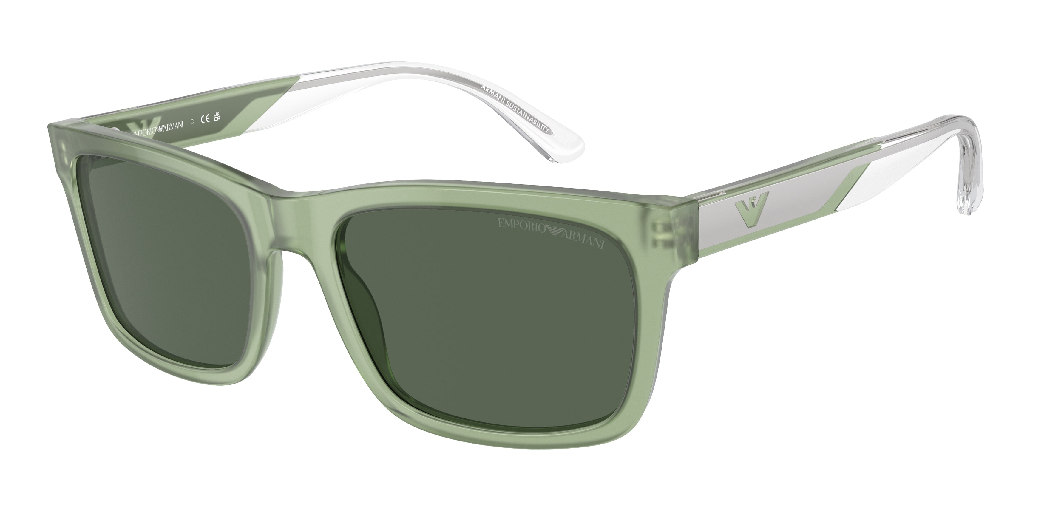 Emporio Armani EA4224F Rectangle Sunglasses  609471-Shiny Opaline Green 58-145-19 - Color Map Green