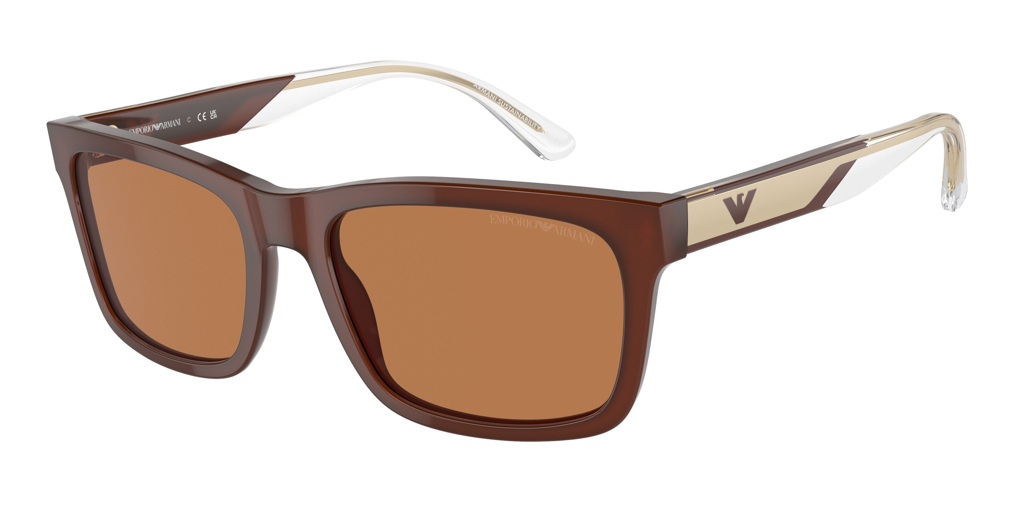 Emporio Armani EA4224F Rectangle Sunglasses  609573-Shiny Opaline Brown 58-145-19 - Color Map Brown