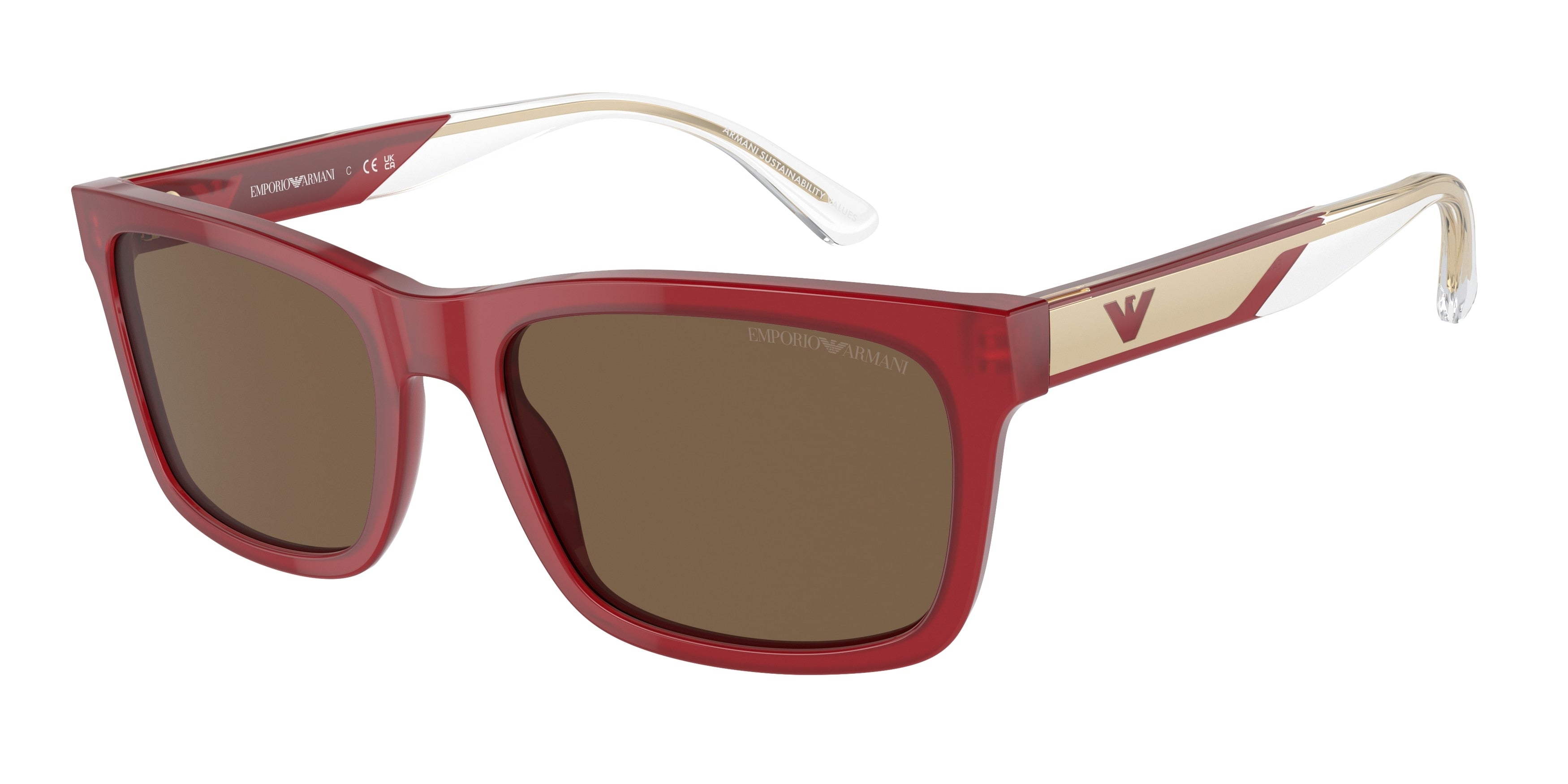 Emporio Armani EA4224 Rectangle Sunglasses  609373-Shiny Bordeaux 57-145-19 - Color Map Red