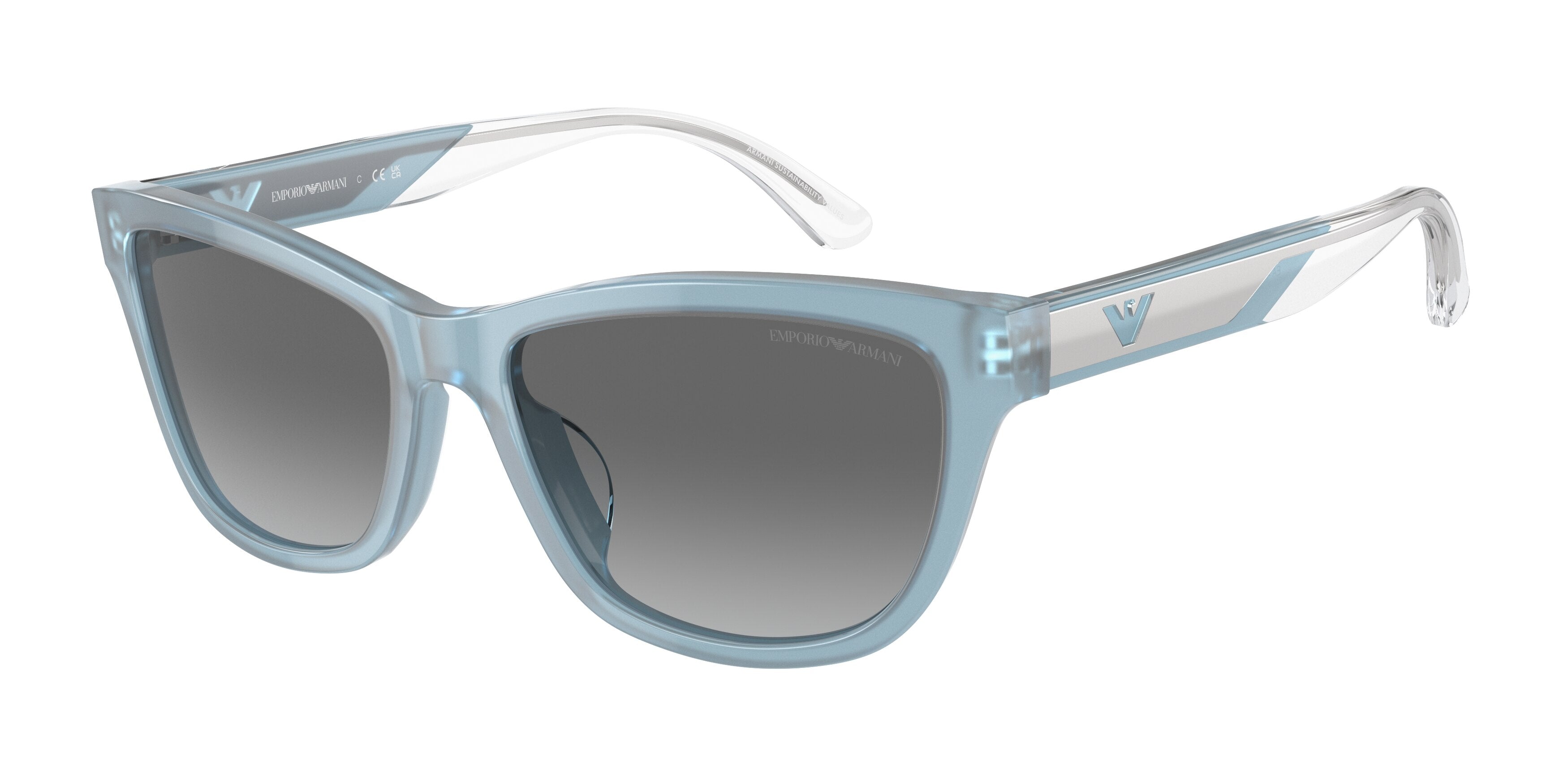 Emporio Armani EA4227U Cat Eye Sunglasses  609611-Shiny Opaline Azure 56-140-17 - Color Map Blue