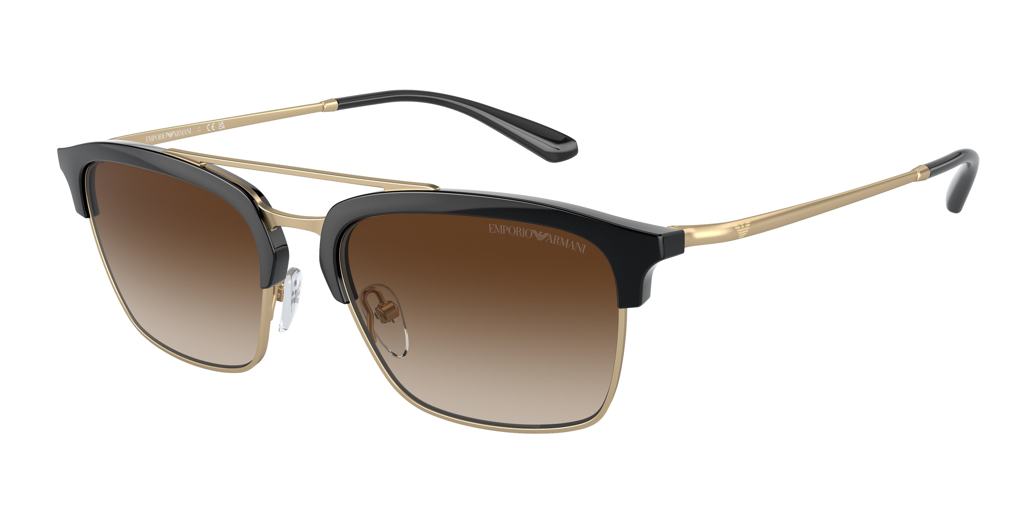 Emporio Armani EA4228 Pilot Sunglasses  300213-Shiny Black/Matte Pale Gold 55-145-18 - Color Map Black