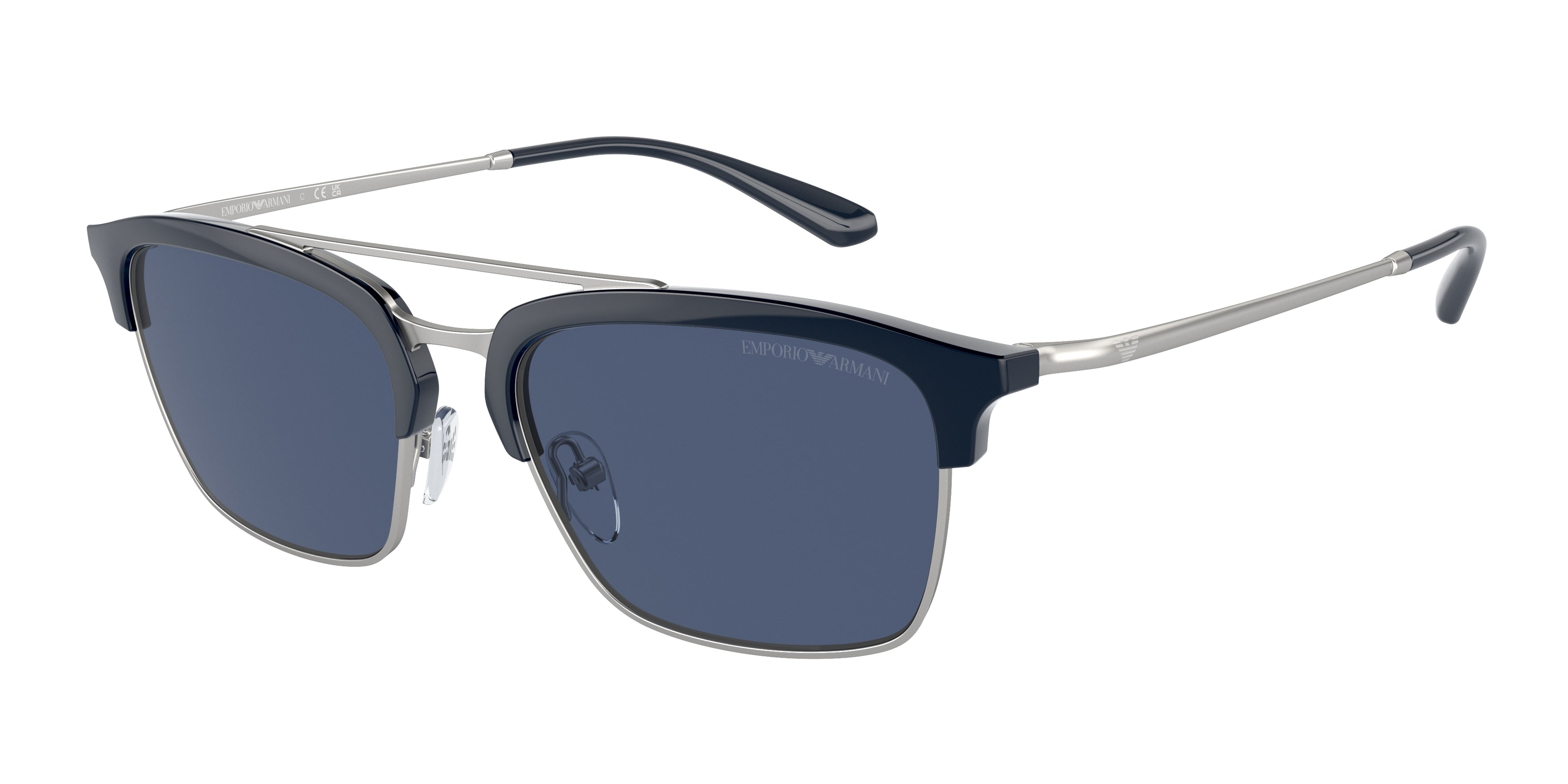 Emporio Armani EA4228 Pilot Sunglasses  304580-Shiny Blue/Matte Silver 55-145-18 - Color Map Blue