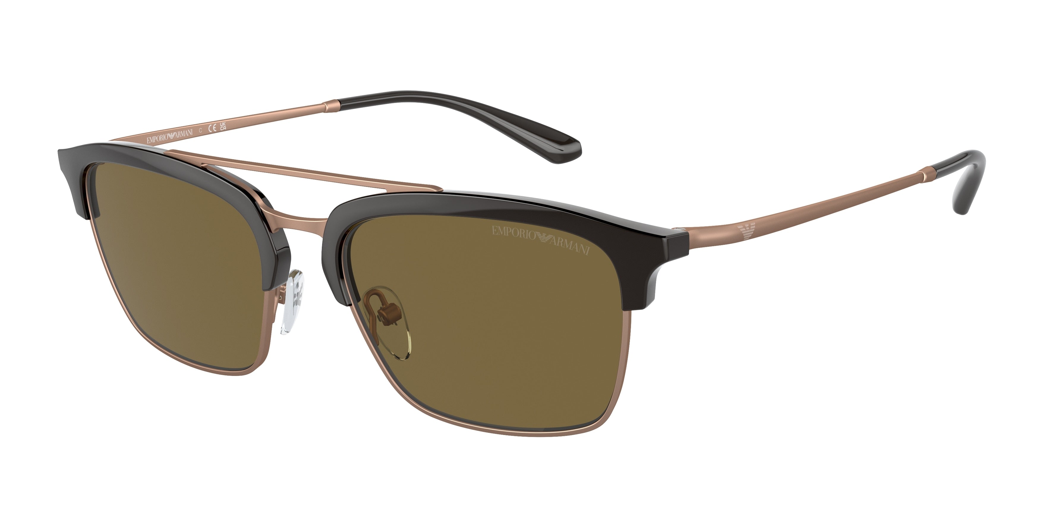 Emporio Armani EA4228 Pilot Sunglasses  320173-Shiny Brown/Matte Pink Gold 55-145-18 - Color Map Brown