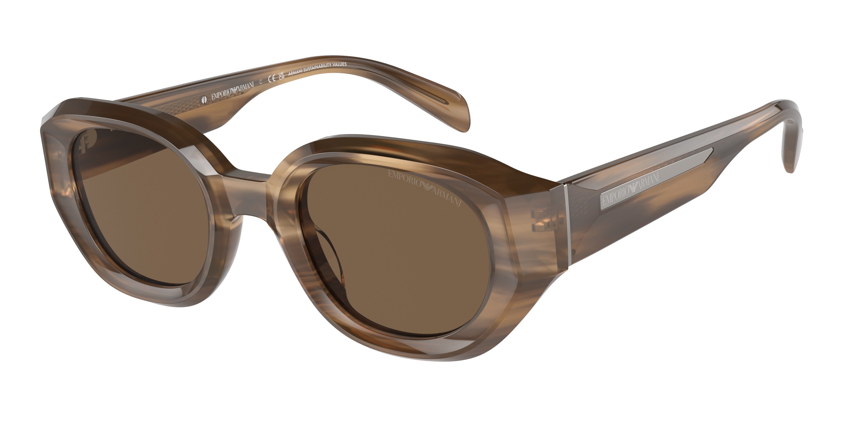 Emporio Armani EA4230U Irregular Sunglasses  614973-Shiny Striped Brown 48-145-25 - Color Map Brown