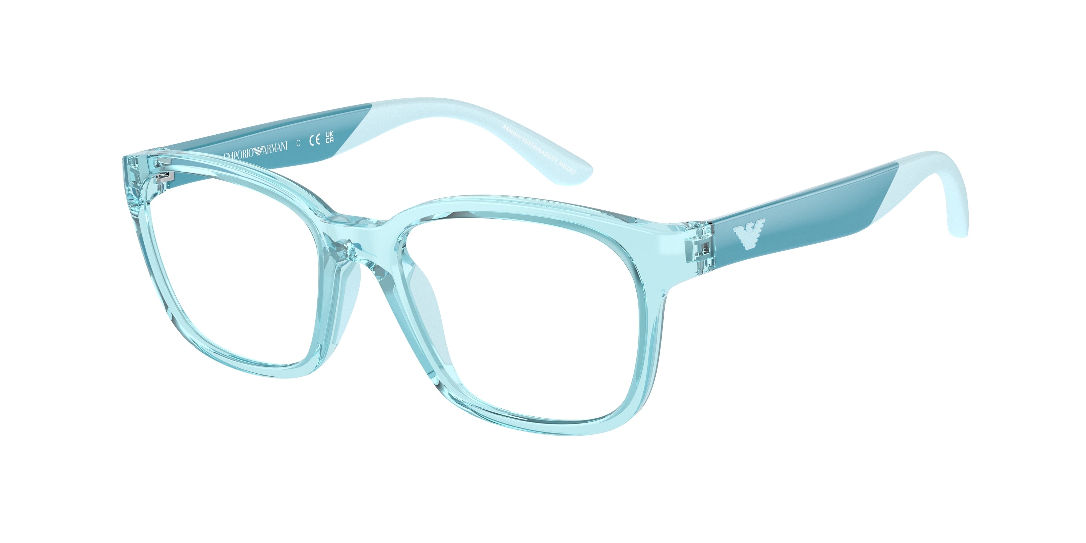 Emporio Armani Kids EK3003 Pillow Eyeglasses  5358-Shiny Transparent Torquese 49-125-16 - Color Map Blue