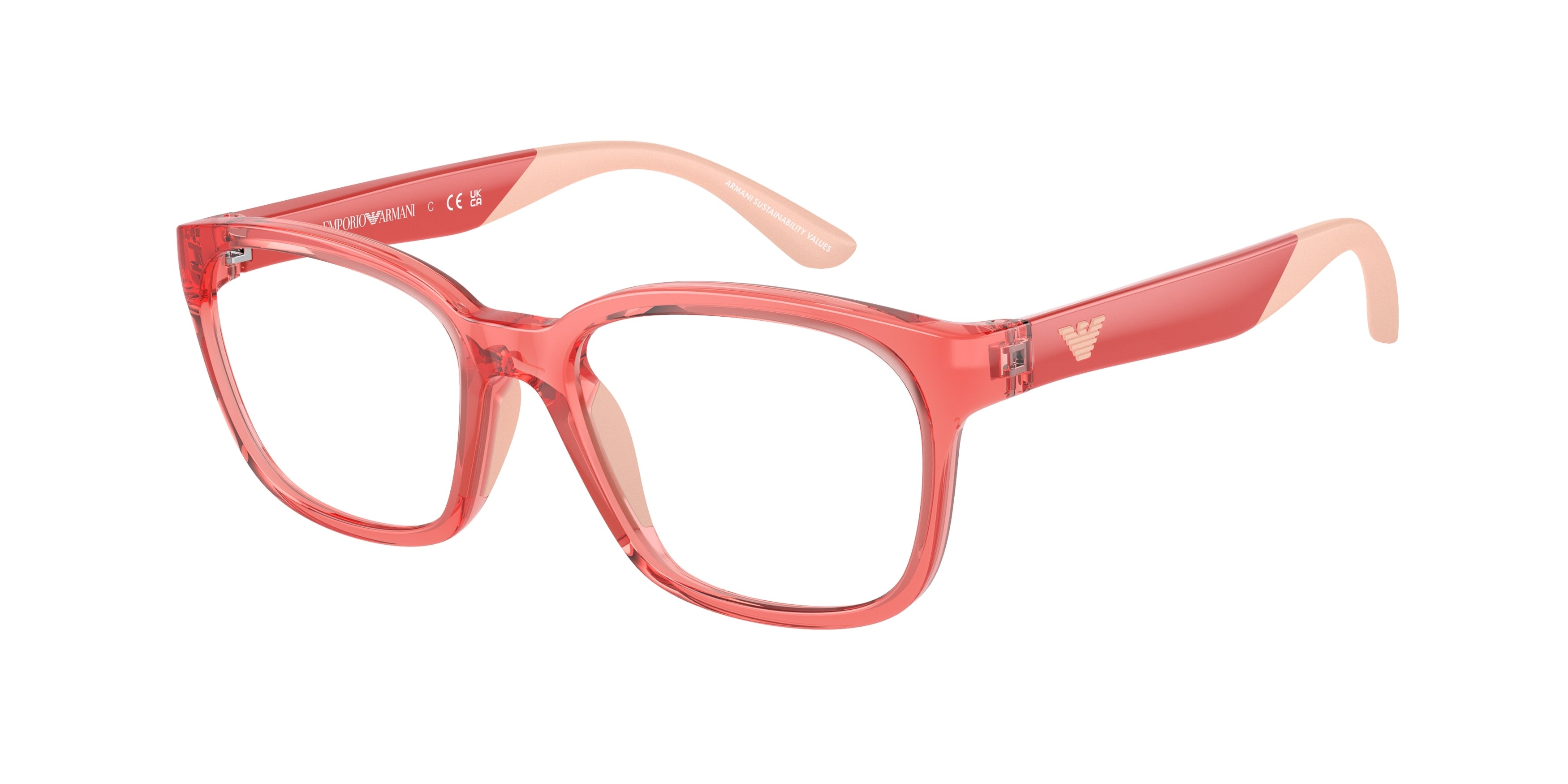 Emporio Armani Kids EK3003 Pillow Eyeglasses  5377-Shiny Transparent Coral 49-125-16 - Color Map Pink