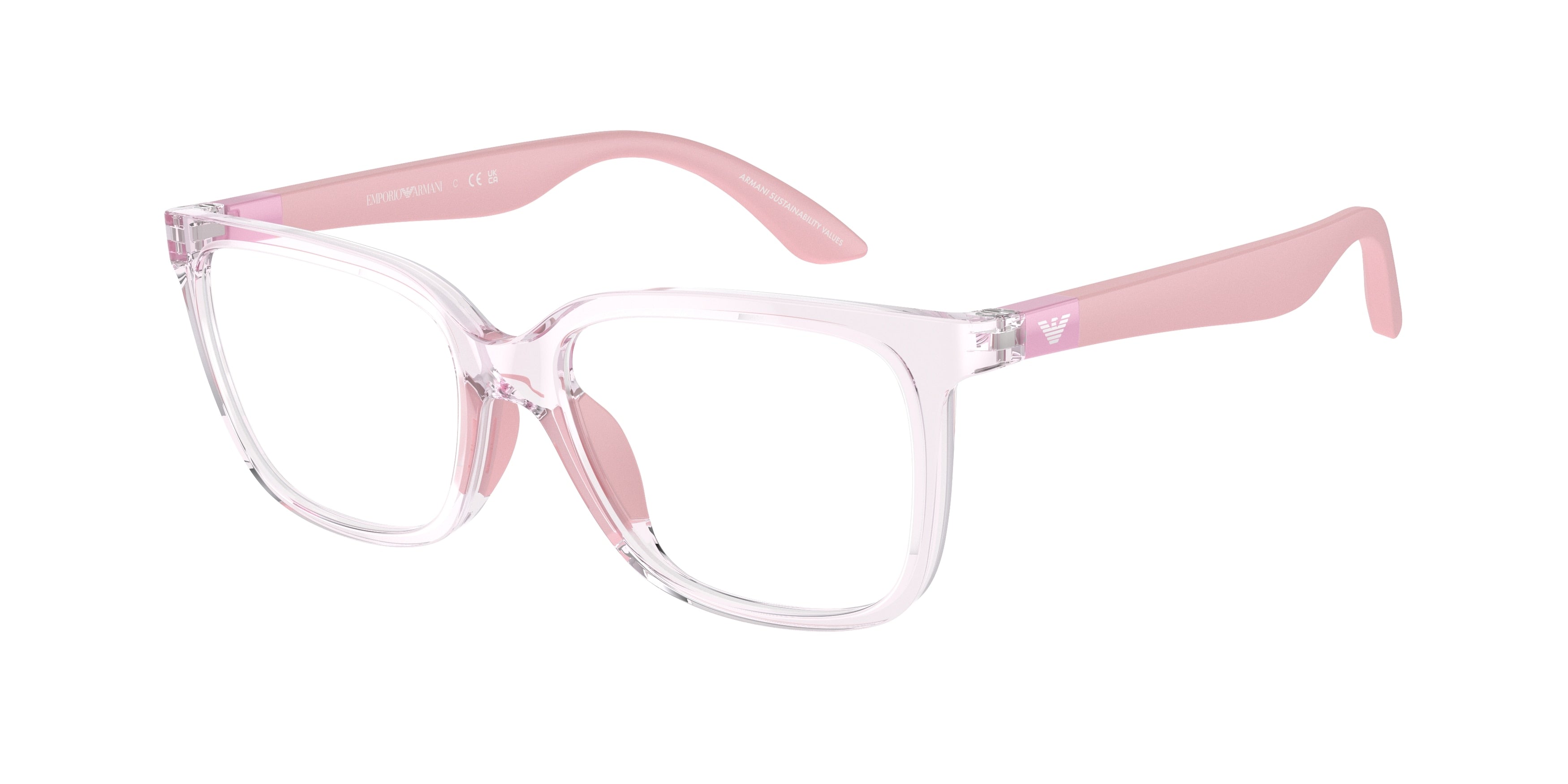 Emporio Armani Kids EK3006F Pillow Eyeglasses  6140-Shiny Transparent Pink 49-130-15 - Color Map Pink