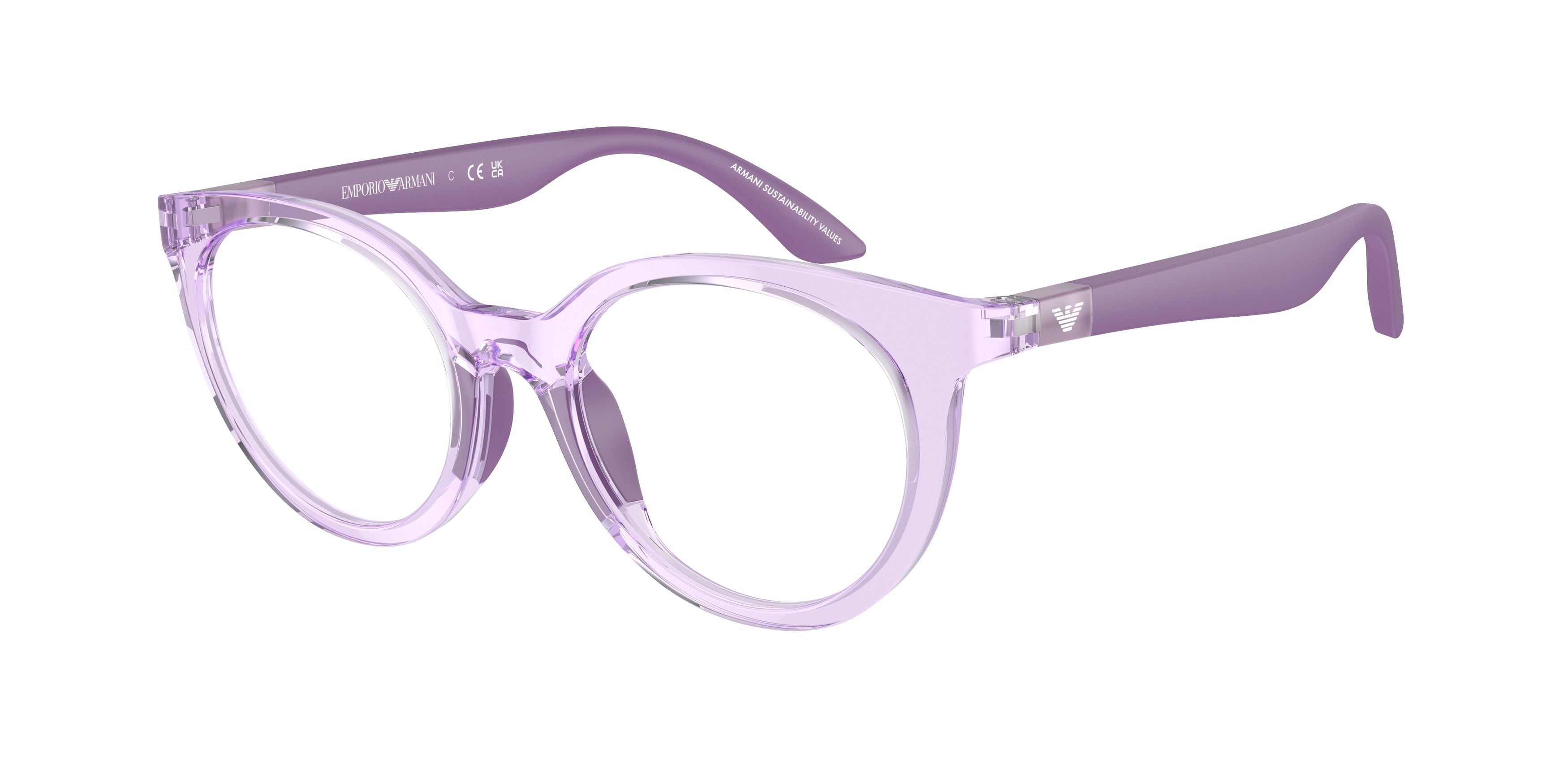 Emporio Armani Kids EK3007F Phantos Eyeglasses  6143-Shiny Transparent Purple 47-130-18 - Color Map Violet