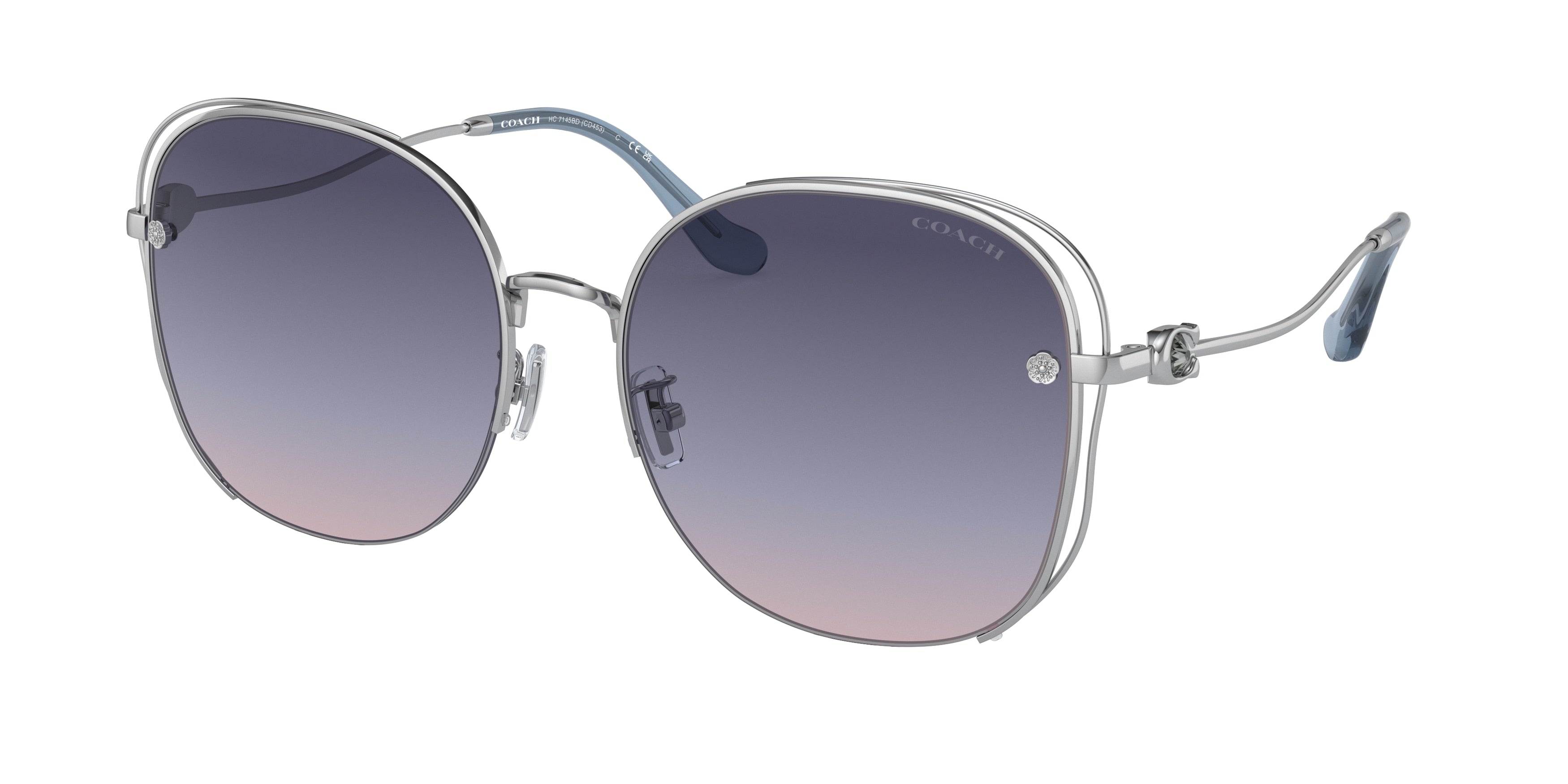 Coach CD453 HC7145BD Butterfly Sunglasses  90018H-Shiny Silver 60-150-18 - Color Map Silver