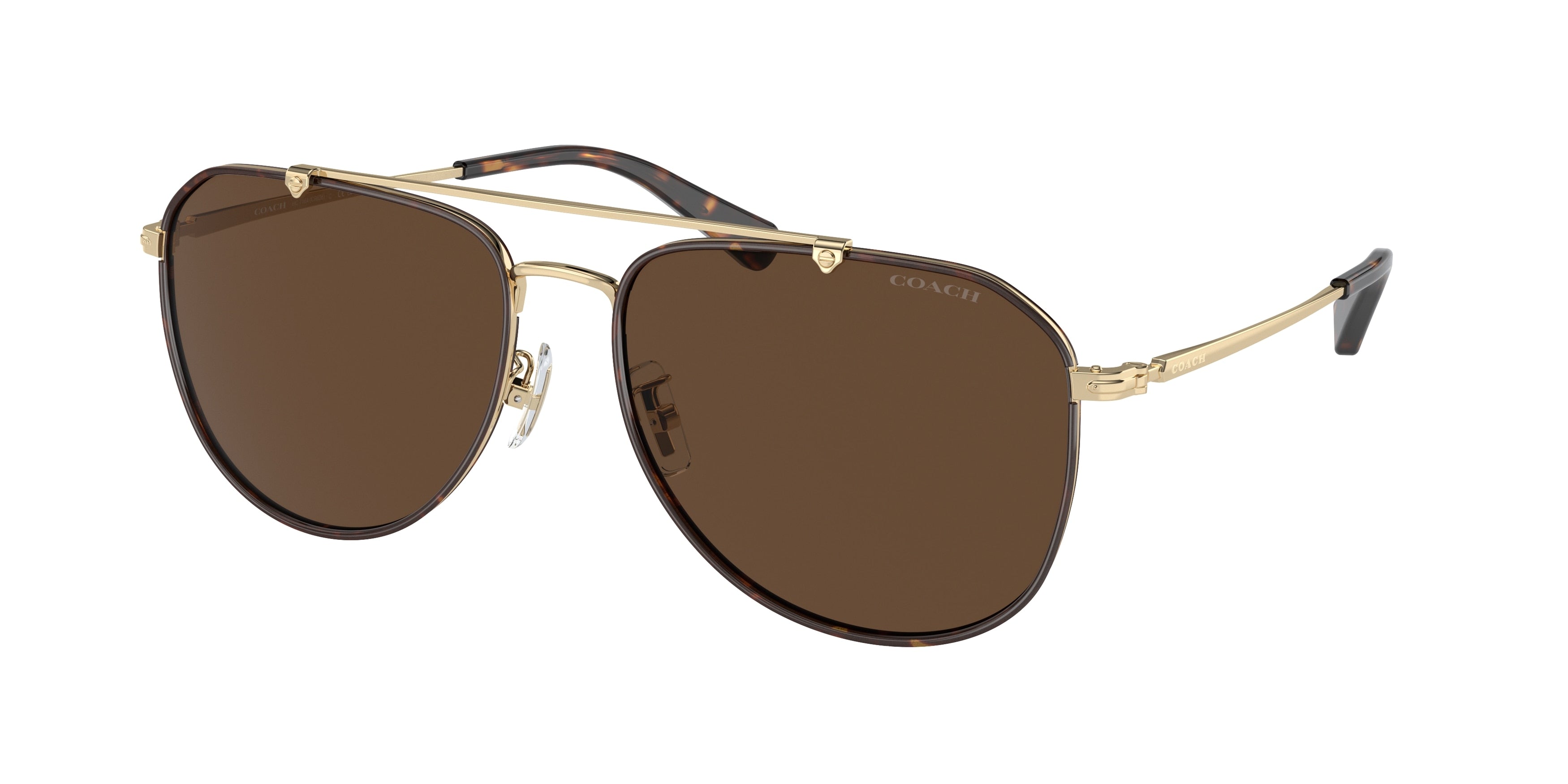 Coach CR626 HC7164 Pilot Sunglasses  90053G-Light Gold/Dark Tortoise 59-150-17 - Color Map Gold