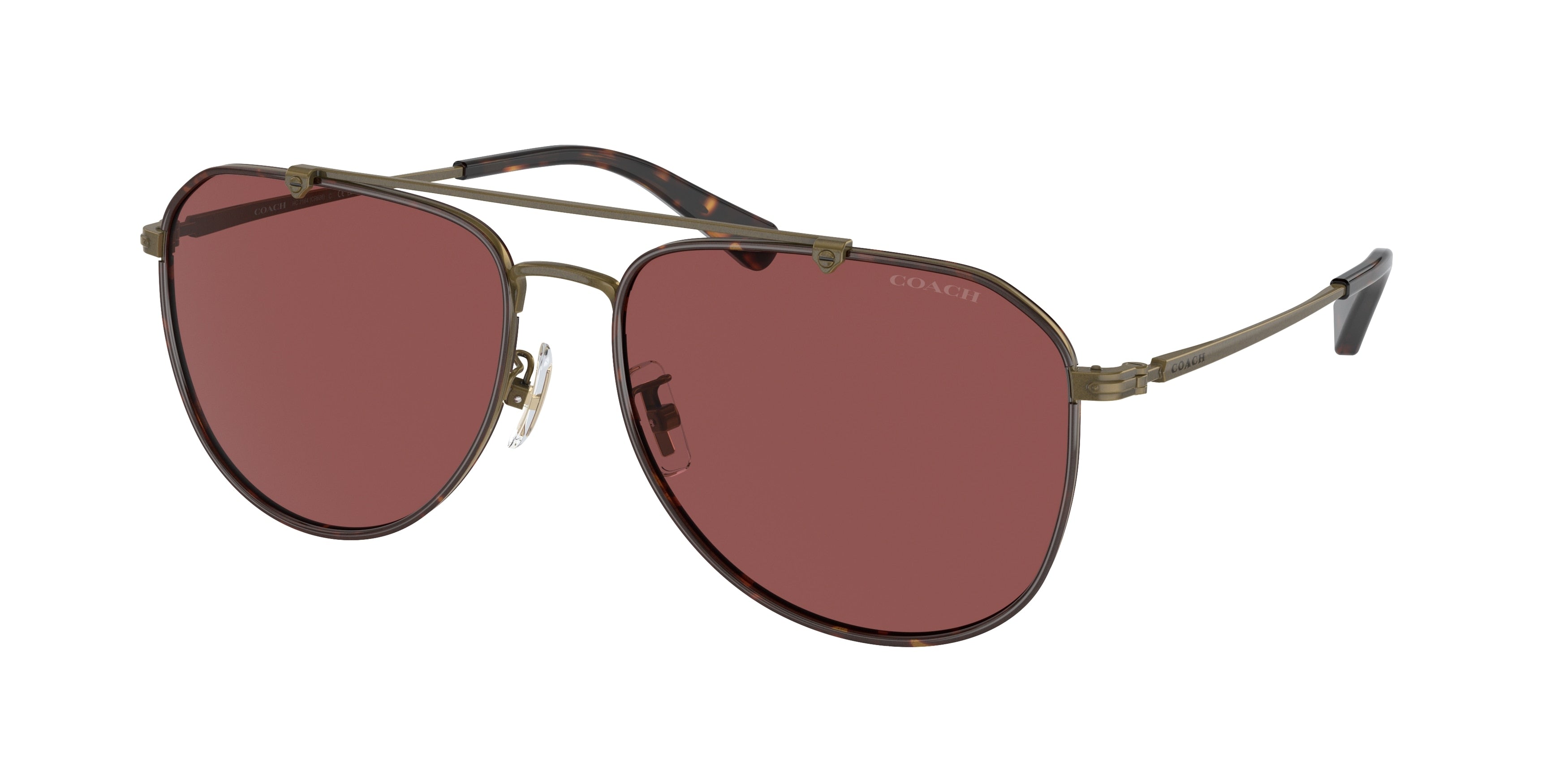 Coach CR626 HC7164 Pilot Sunglasses  933375-Antique Gold/Dark Tortoise 59-150-17 - Color Map Gold