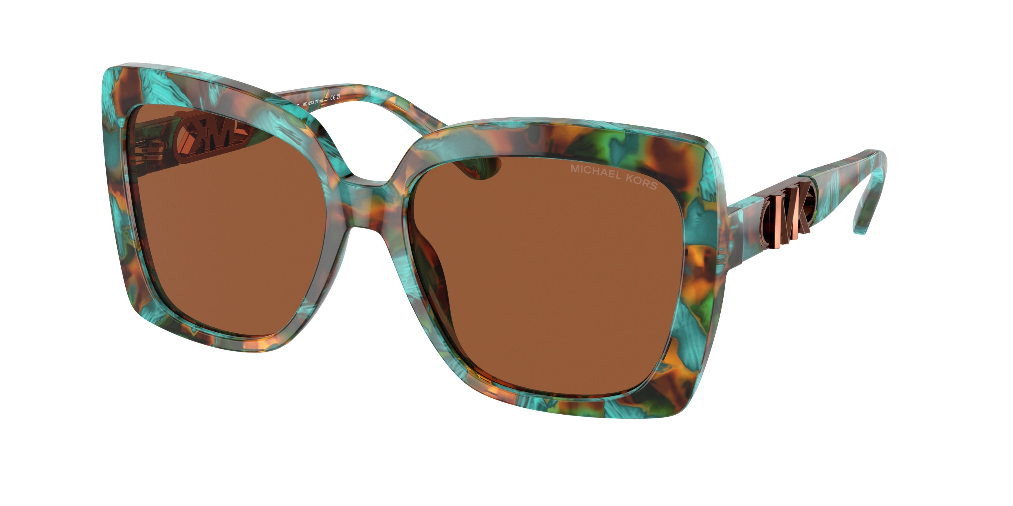 Michael Kors NICE MK2213 Square Sunglasses  400073-Teal Graphic Tortoise 57-140-17 - Color Map Green