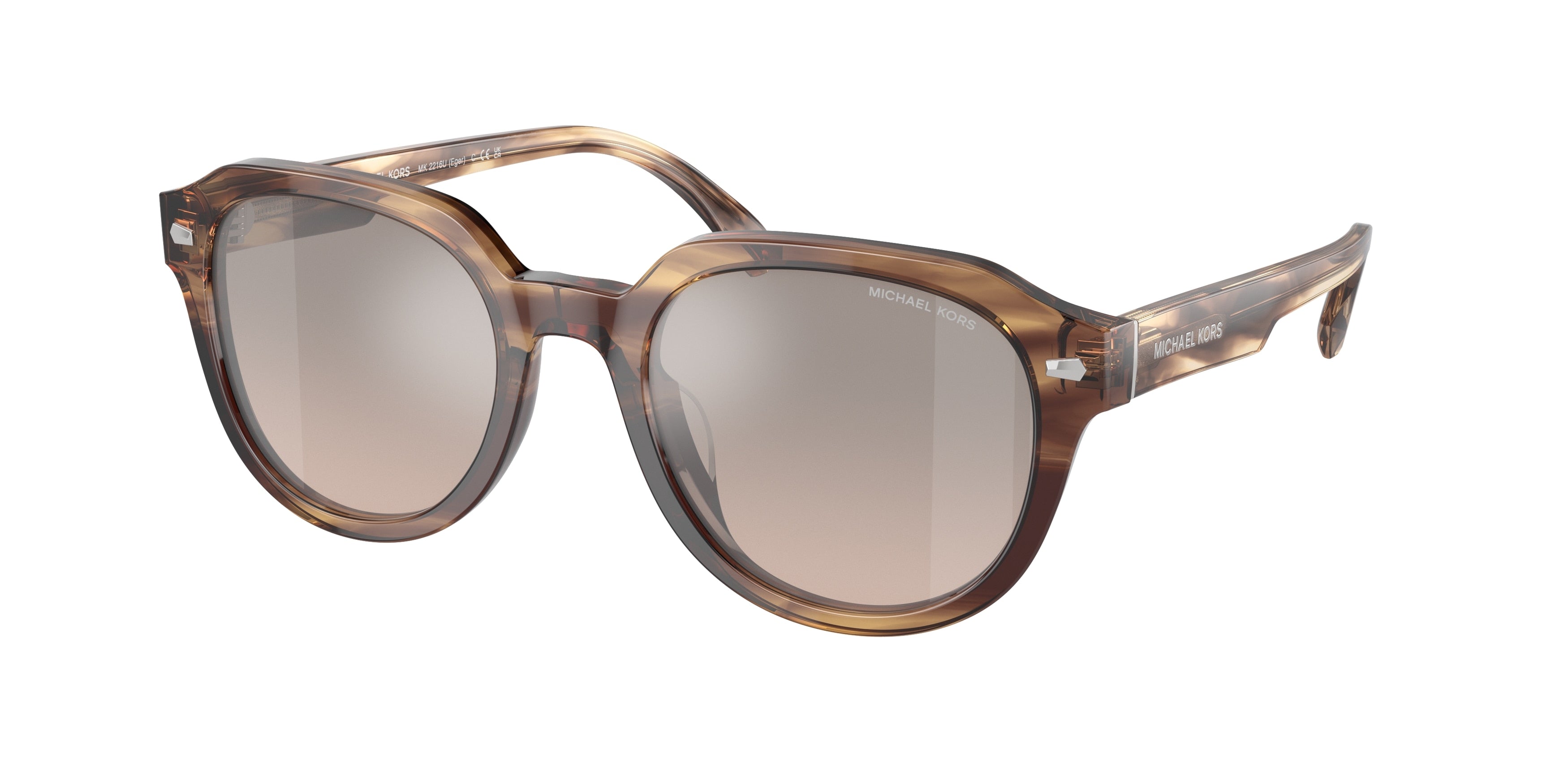 Michael Kors EGER MK2216U Round Sunglasses  39776I-Brown Horn 52-145-21 - Color Map Brown