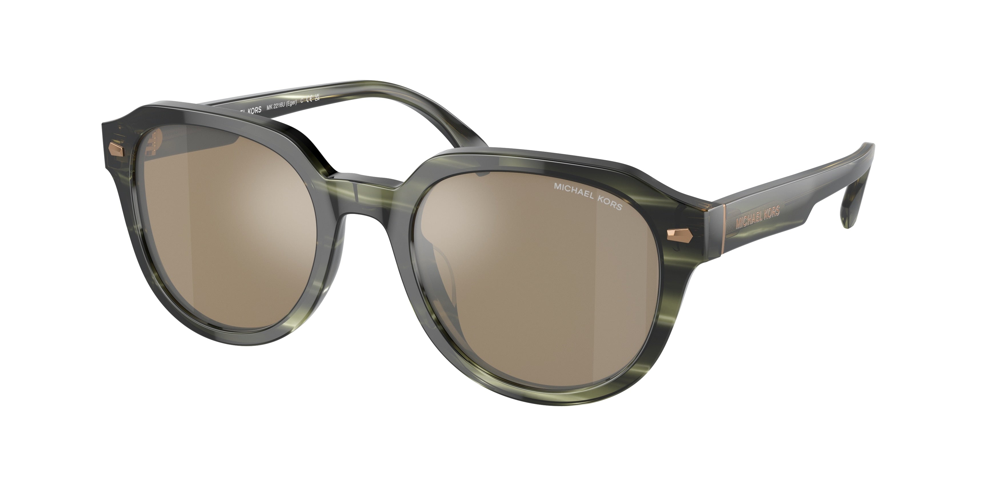 Michael Kors EGER MK2216U Round Sunglasses  39787I-Olive Horn 52-145-21 - Color Map Green