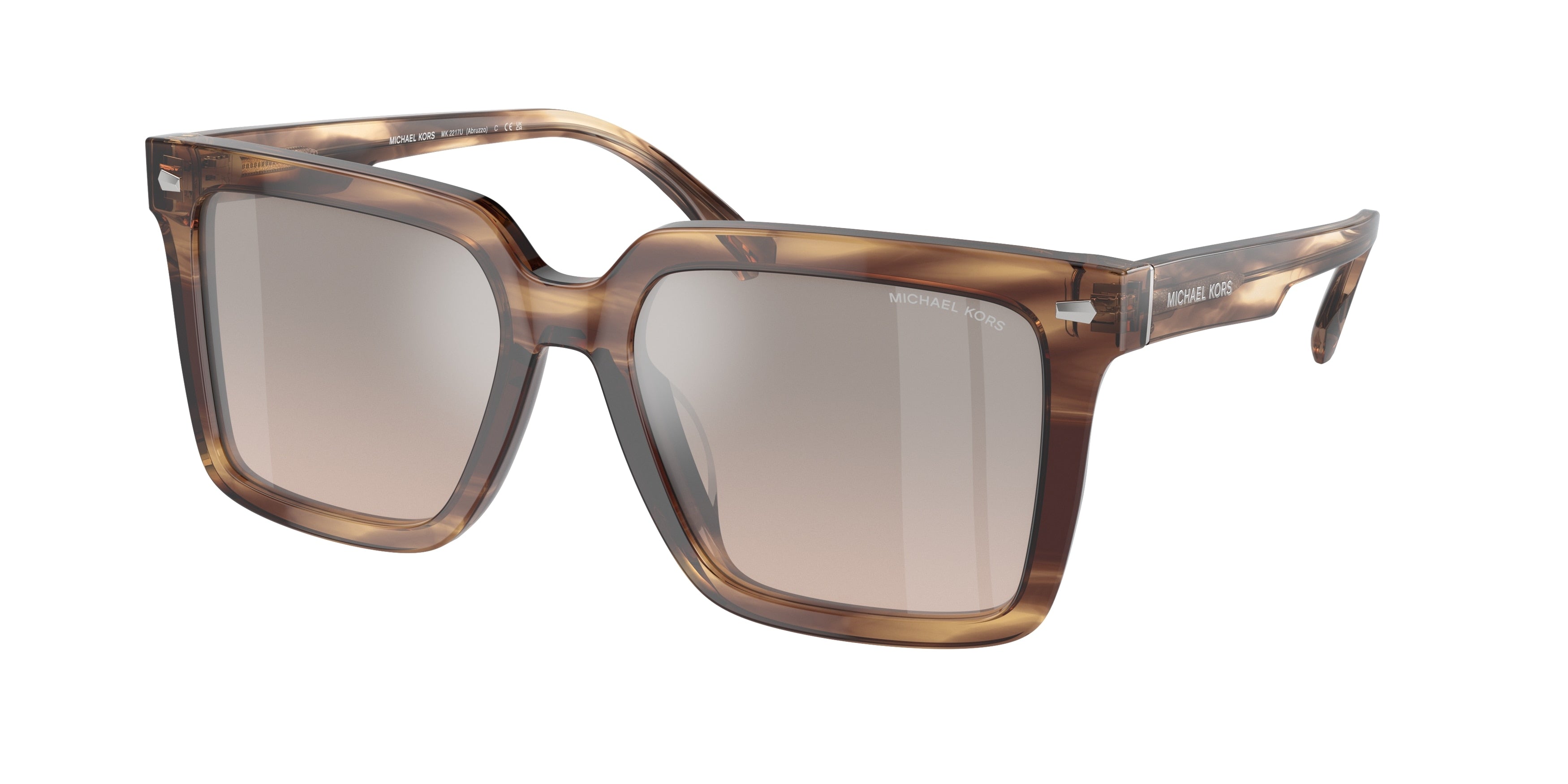 Michael Kors ABRUZZO MK2217U Square Sunglasses  39776I-Brown Horn 55-145-18 - Color Map Brown