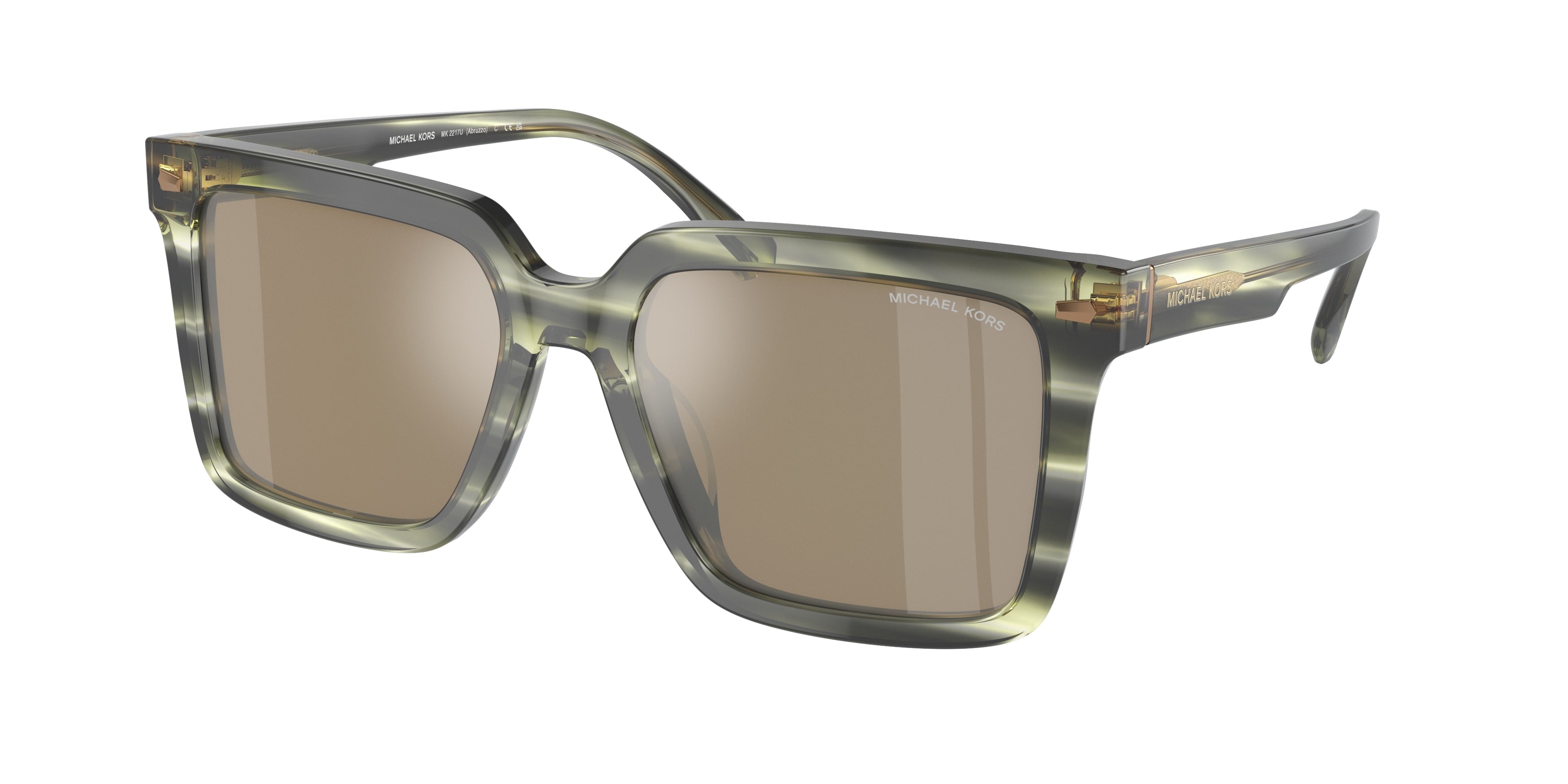 Michael Kors ABRUZZO MK2217U Square Sunglasses  39787I-Olive Horn 55-145-18 - Color Map Green