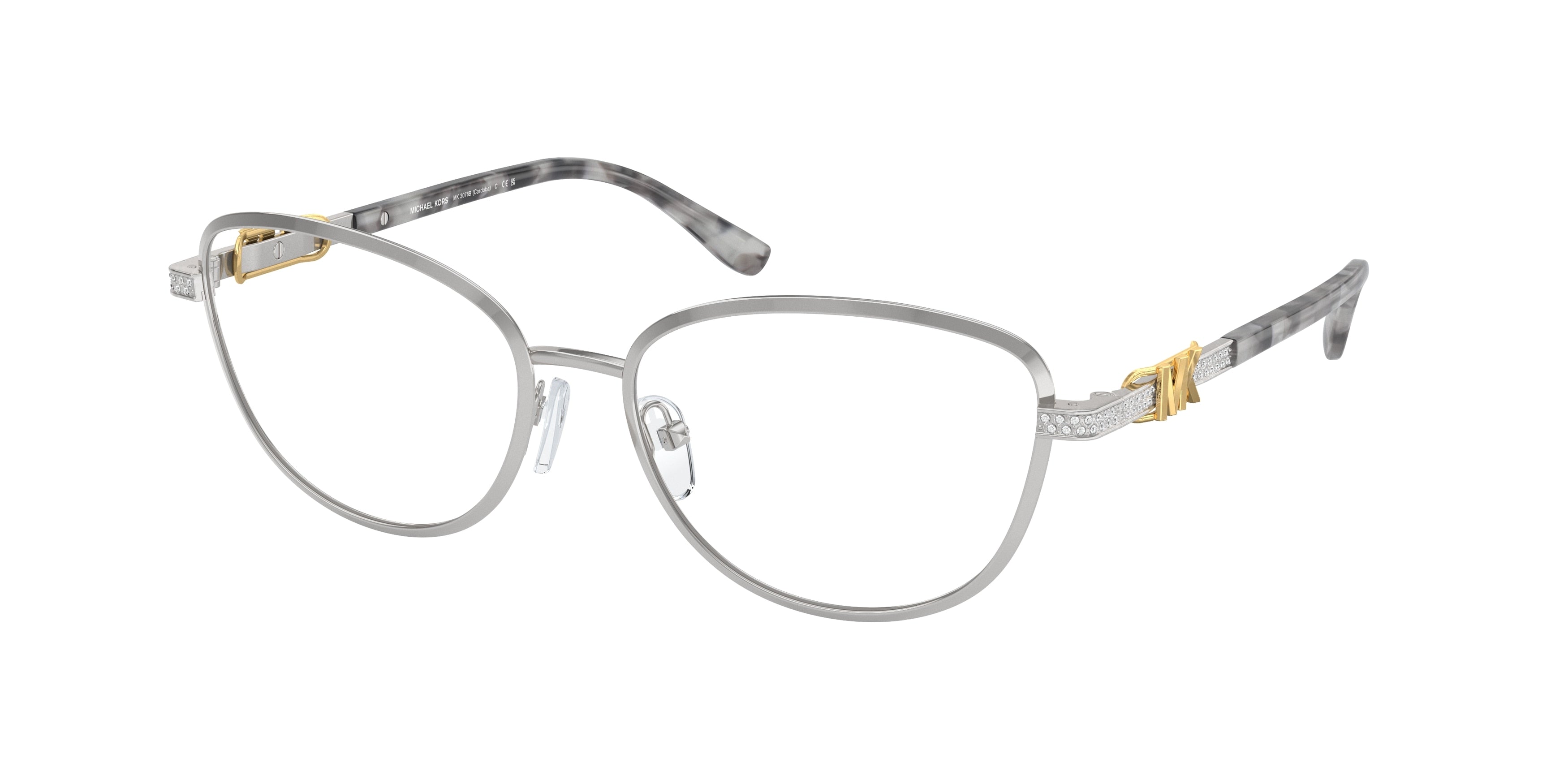 Michael Kors CORDOBA MK3076B Cat Eye Eyeglasses  1893-Shiny Silver 55-140-16 - Color Map Silver