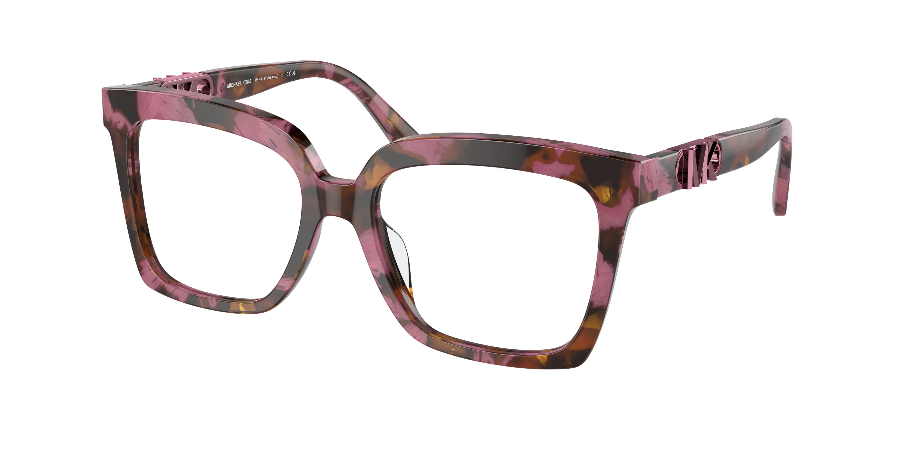 Michael Kors NASSAU MK4119F Square Eyeglasses  3998-Plum Graphic Tort 54-145-17 - Color Map Purple