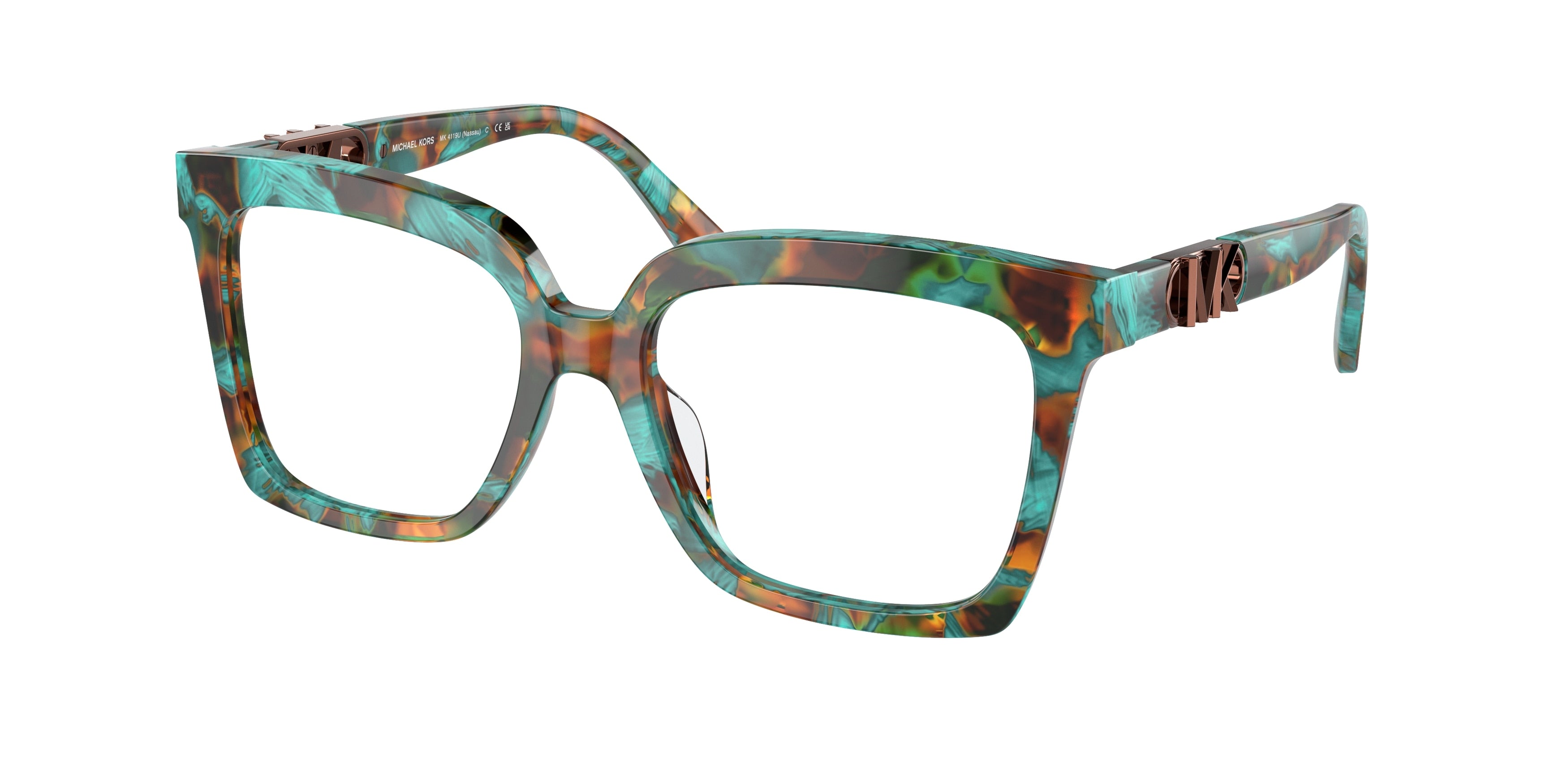 Michael Kors NASSAU MK4119U Square Eyeglasses  4000-Teal Graphic Tortoise 53-140-17 - Color Map Green