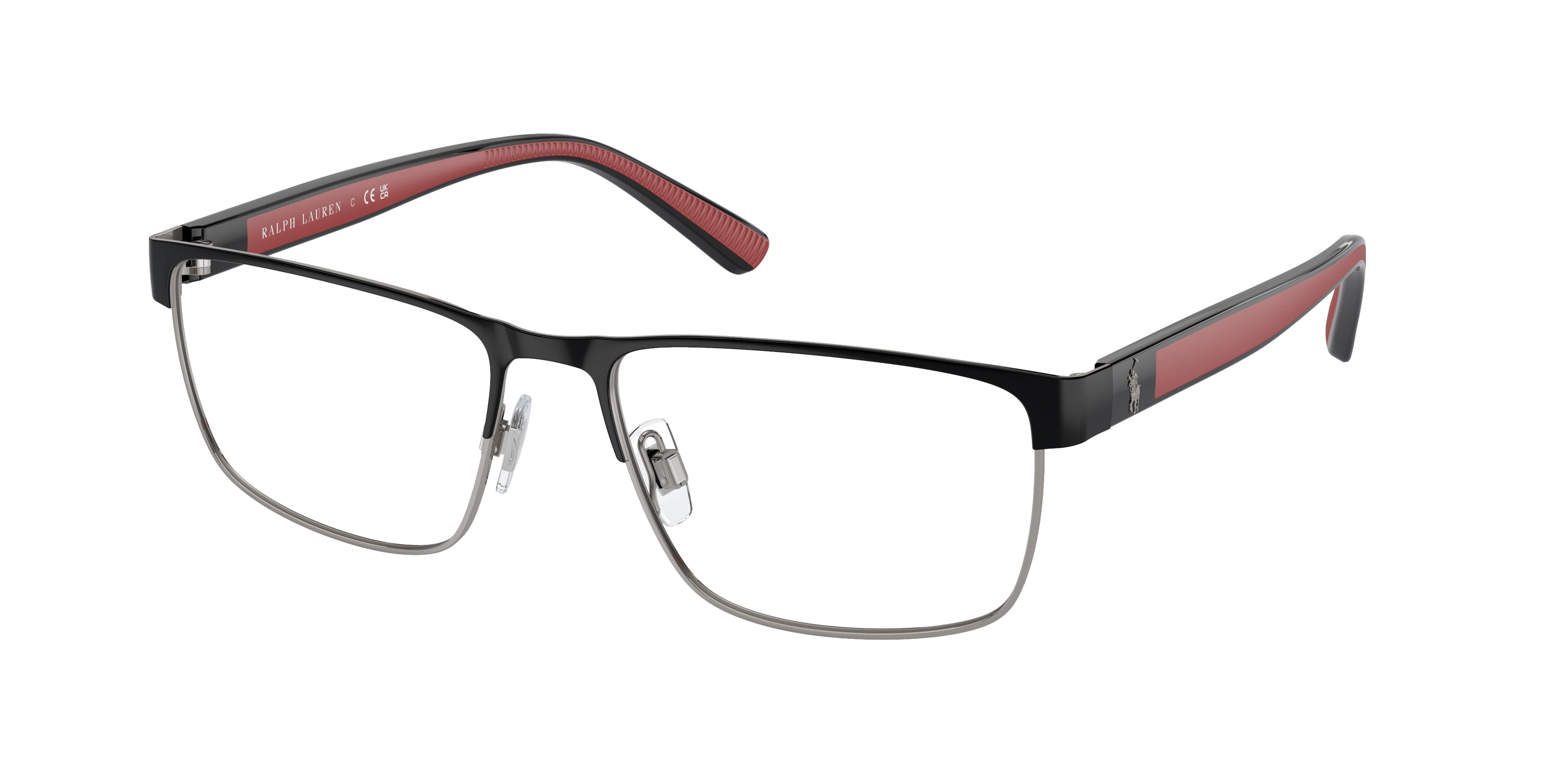 Polo PH1229 Rectangle Eyeglasses  9223-Semi Shiny Black/Gunmetal 56-145-17 - Color Map Black