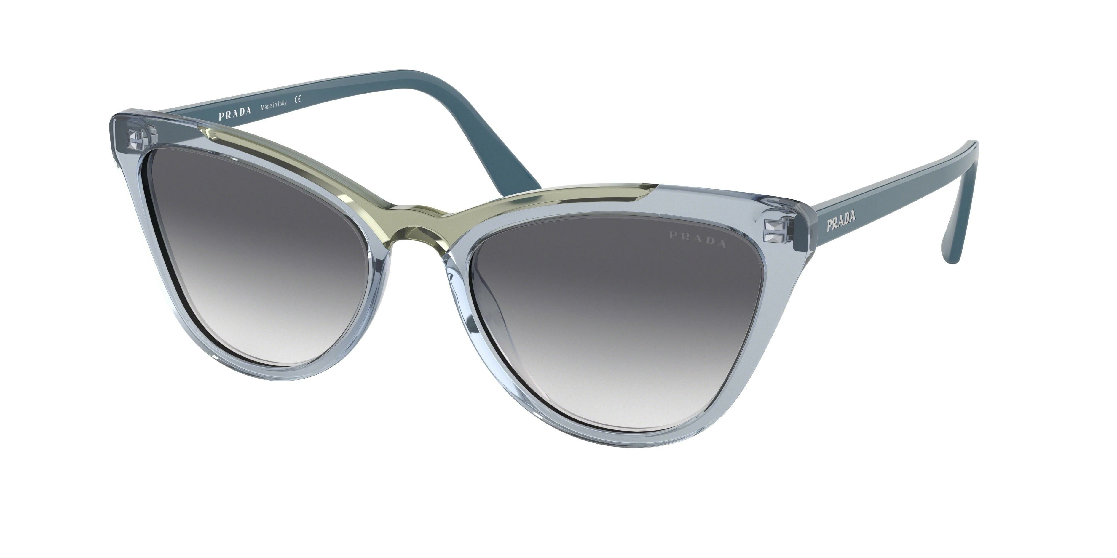 Prada CATWALK PR01VS Cat Eye Sunglasses  3253B2-Transparent Azure/Transp Green 56-145-20 - Color Map Blue