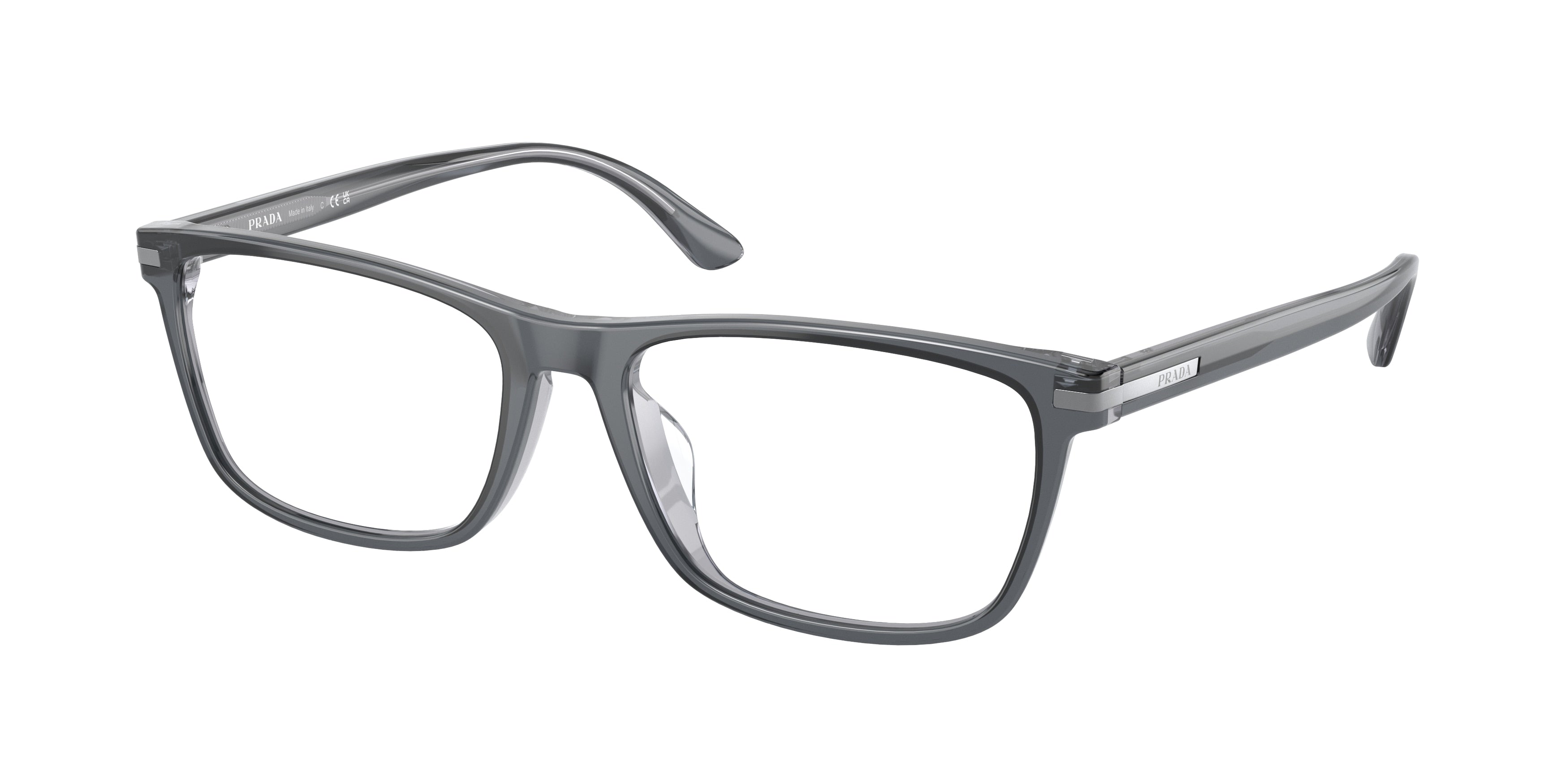 Prada PR01ZVD Rectangle Eyeglasses  01G1O1-Smoke Crystal Silver 56-150-17 - Color Map Grey