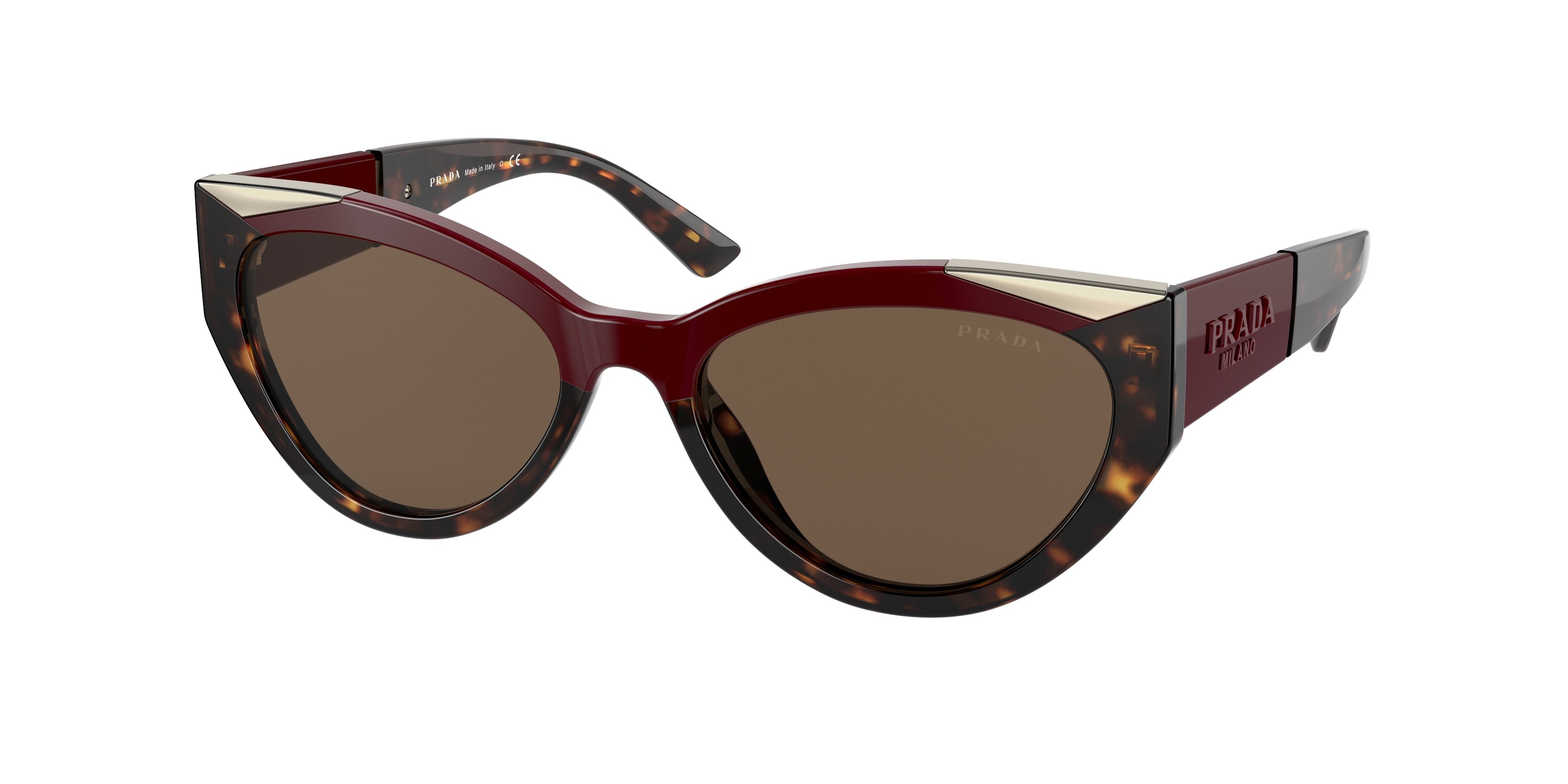 Prada PR03WS Cat Eye Sunglasses  07C0D1-Cherry/Dark Havana 55-140-18 - Color Map Red