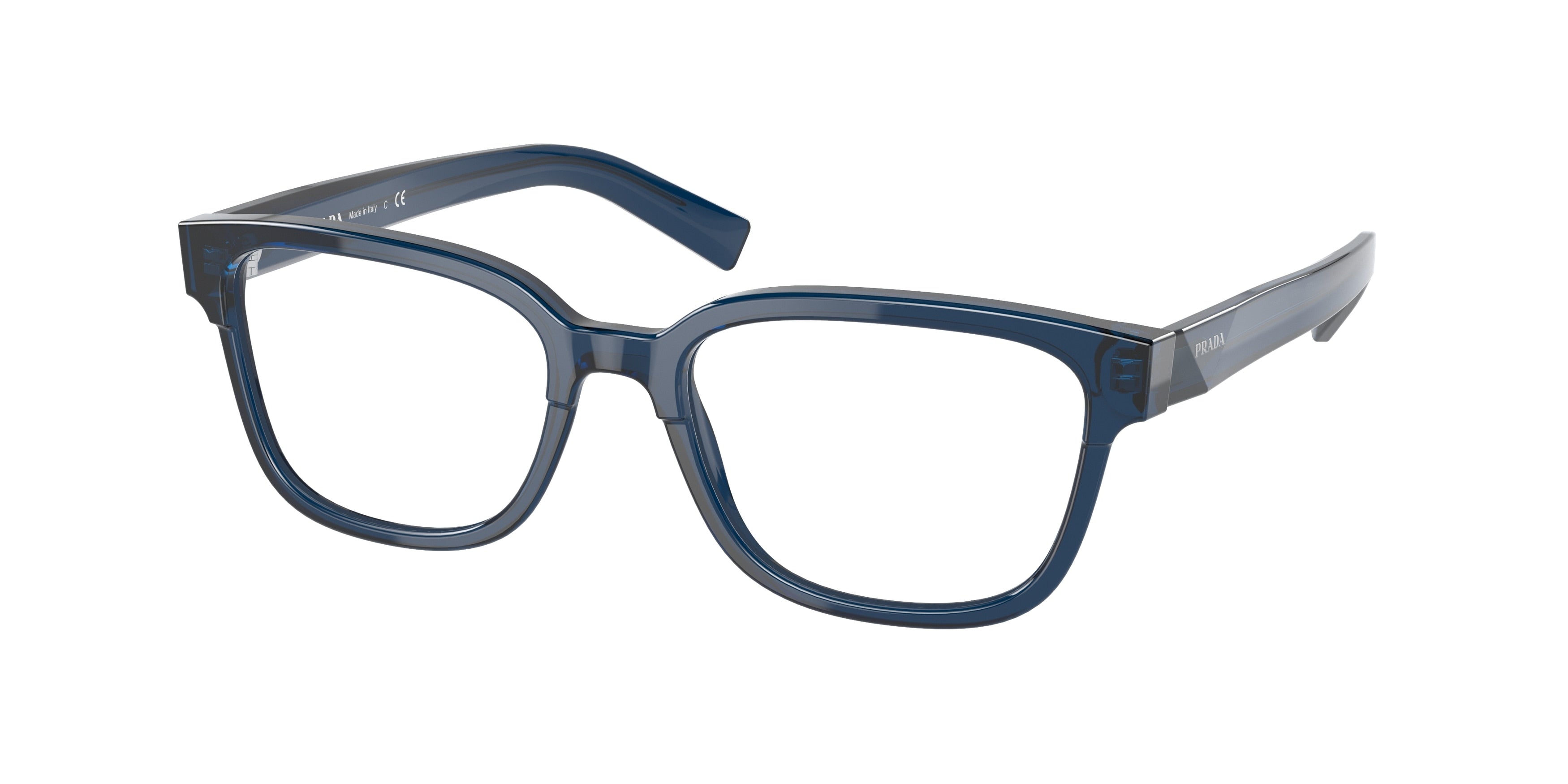 Prada PR04YVF Rectangle Eyeglasses  08Q1O1-Transparent Blue 55-145-17 - Color Map Blue