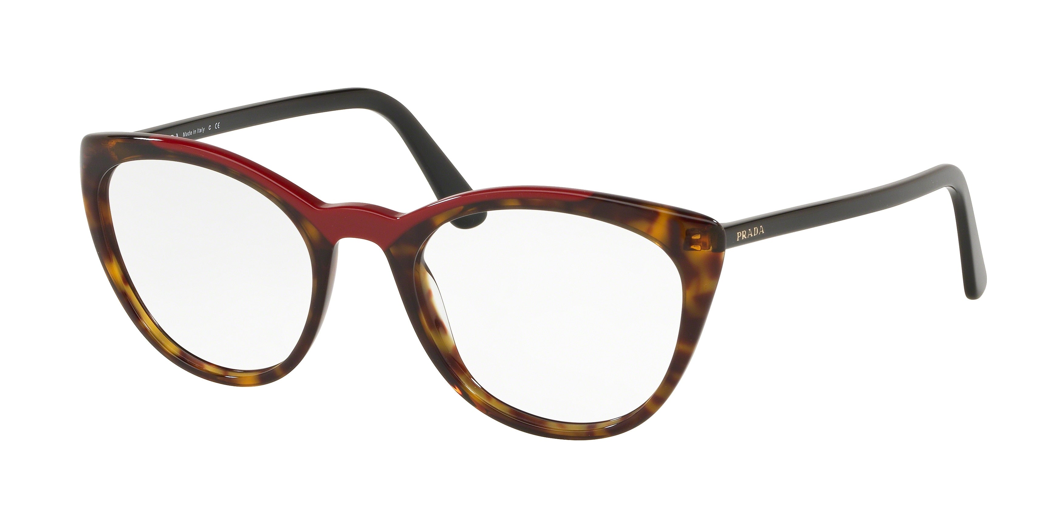 Prada CATWALK PR07VV Butterfly Eyeglasses  3201O1-Havana/Red 51-145-20 - Color Map Red