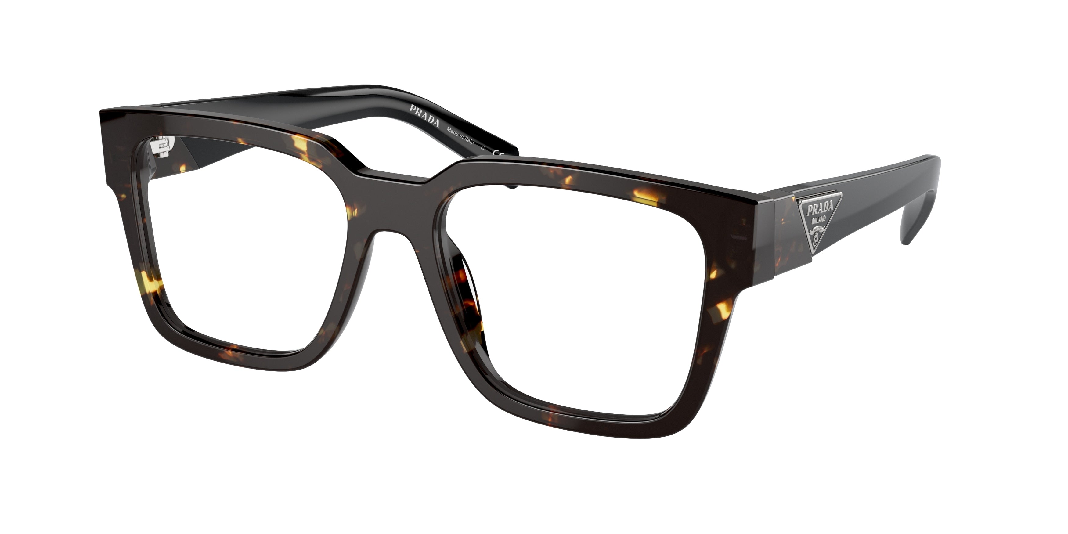 Prada PR08ZV Square Eyeglasses  16R1O1-Tortoise Black Malt 54-140-18 - Color Map Brown