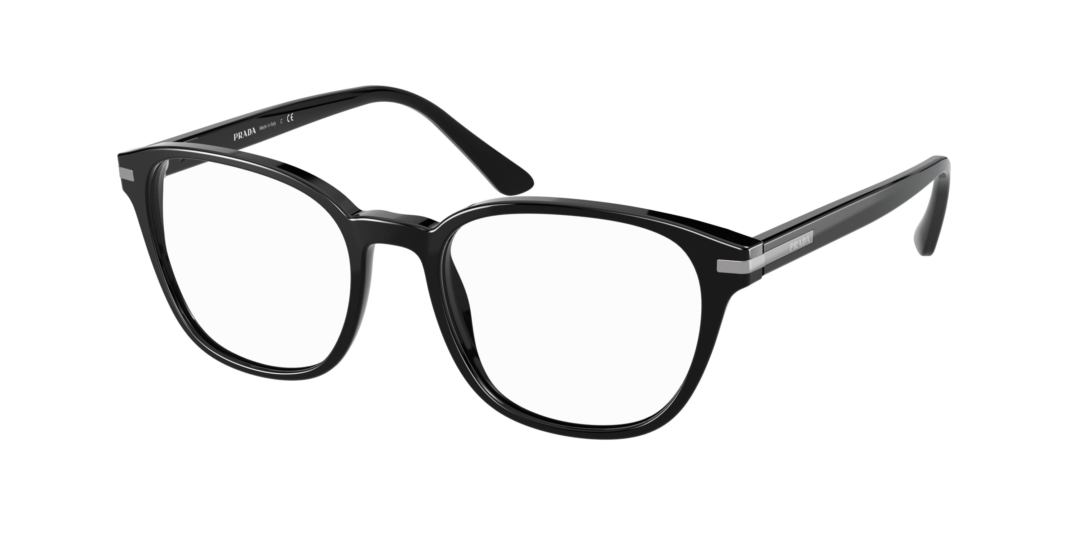 Prada PR12WV Rectangle Eyeglasses  1AB1O1-Black 51-145-19 - Color Map Black