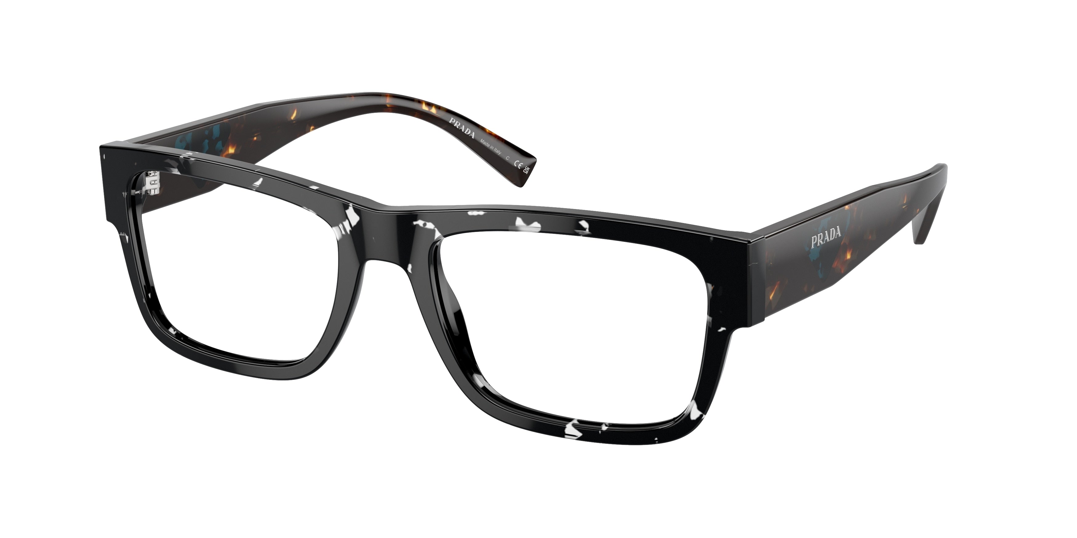 Prada PR15YV Rectangle Eyeglasses  15S1O1-Black Crystal Tortoise 54-145-19 - Color Map Black