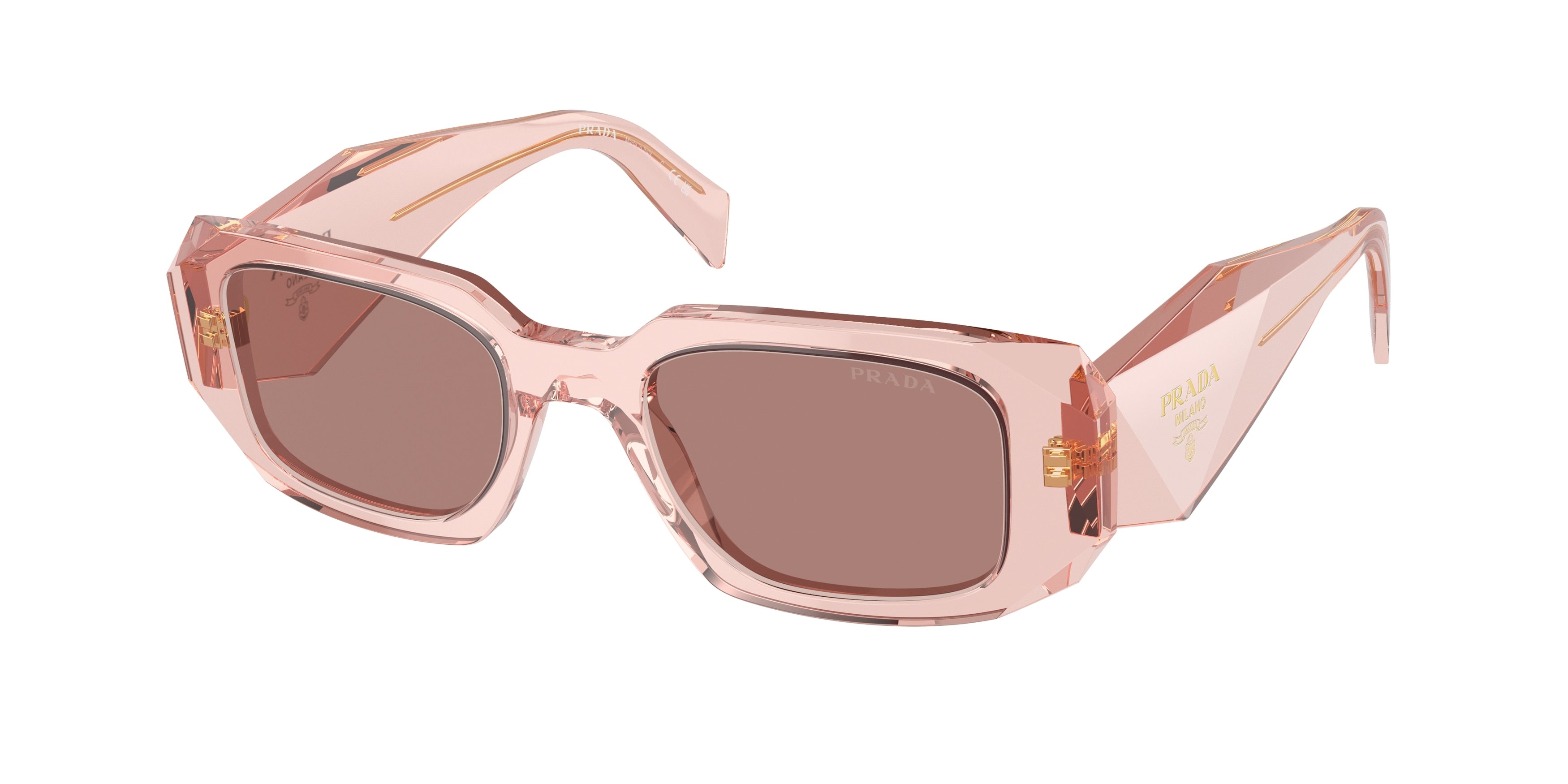 Prada PR17WSF Rectangle Sunglasses  19Q10D-Transparent Peach 51-145-20 - Color Map Pink