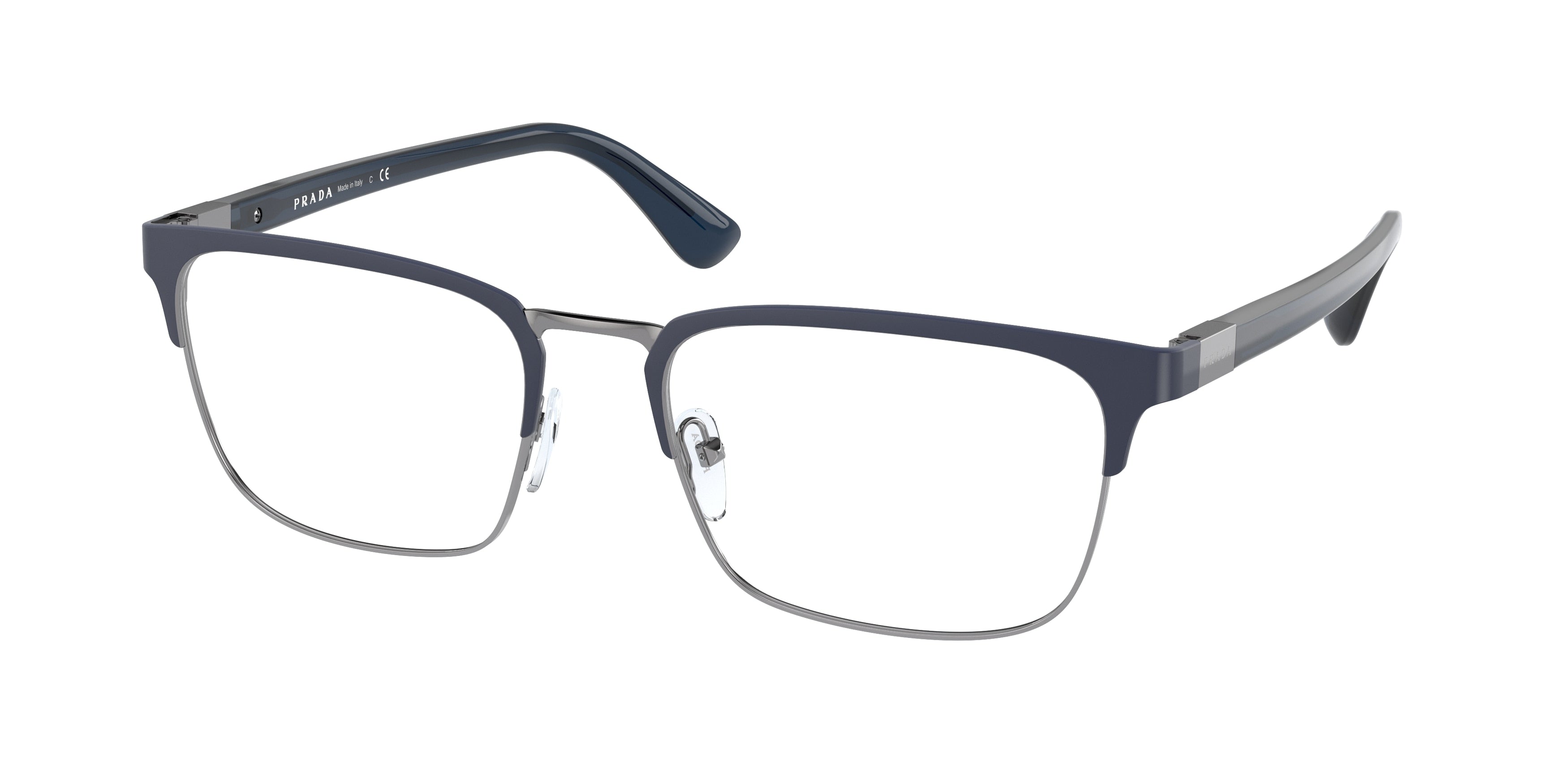 Prada HERITAGE PR54TV Rectangle Eyeglasses  02N1O1-Matte Baltic/Gunmetal 57-150-19 - Color Map Blue