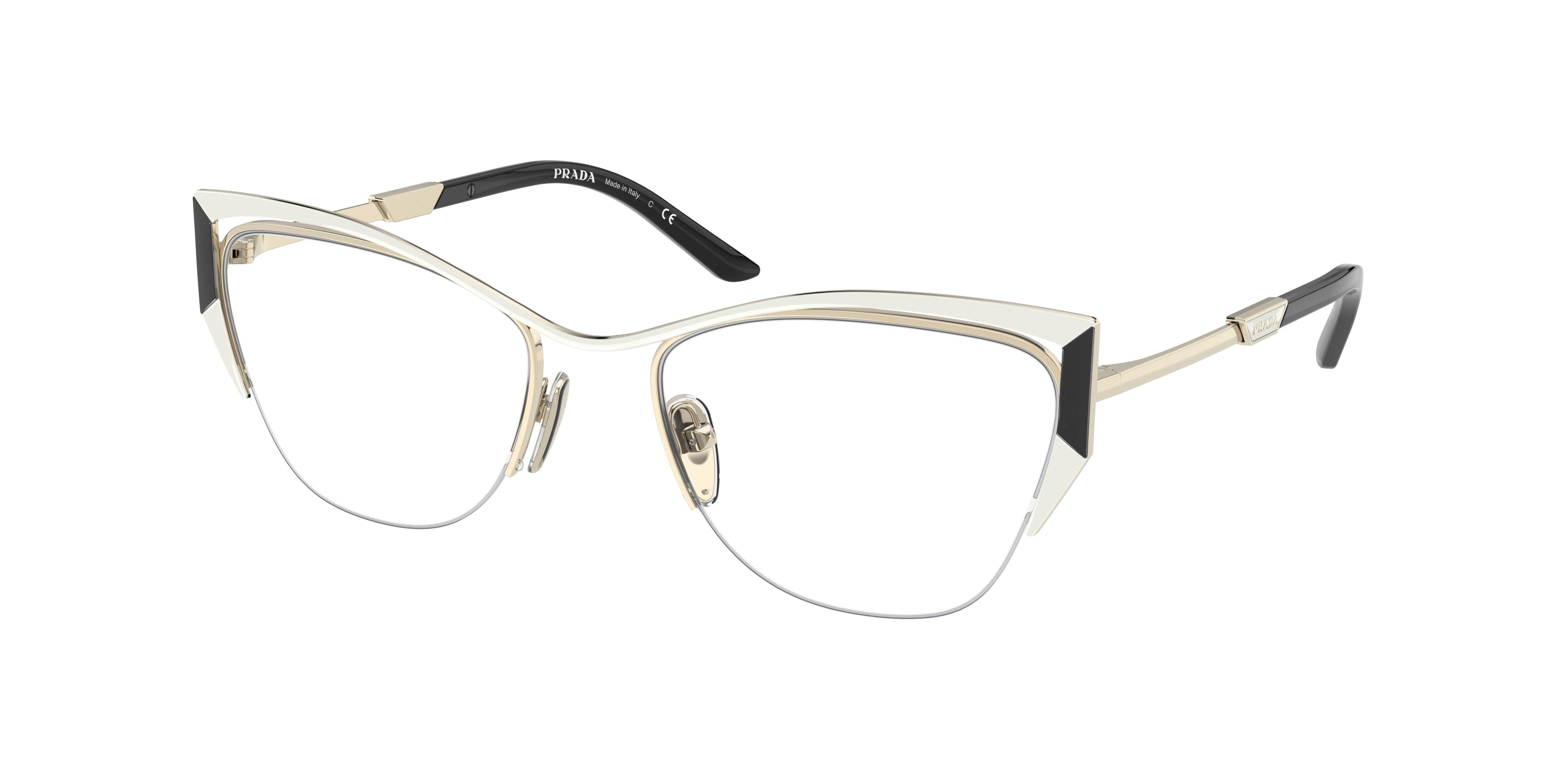 Prada PR63YV Butterfly Eyeglasses  11A1O1-Talc/Black/Pale Gold 52-135-19 - Color Map White