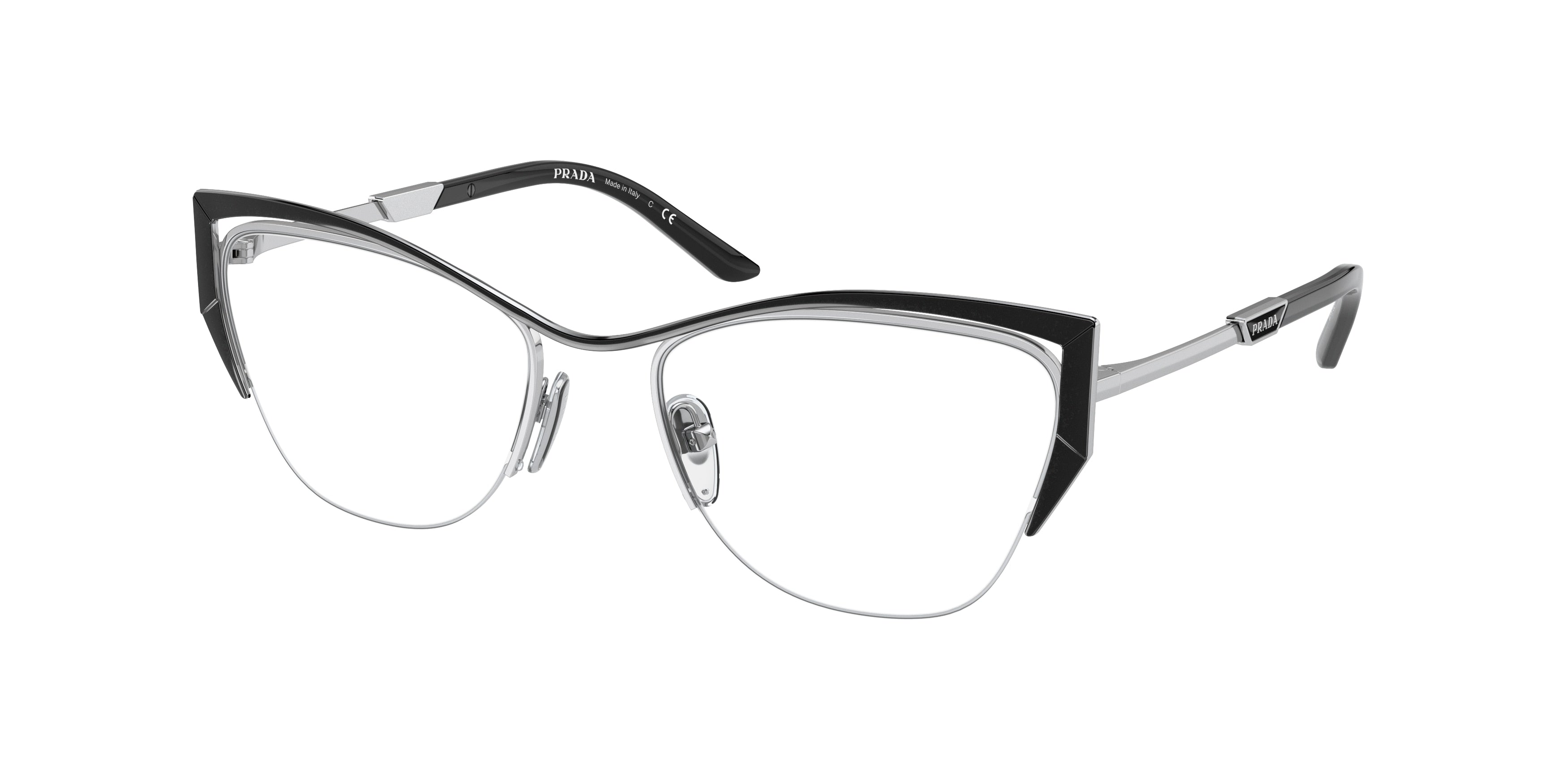 Prada PR63YV Butterfly Eyeglasses  GAQ1O1-Silver/Black 54-135-19 - Color Map Silver