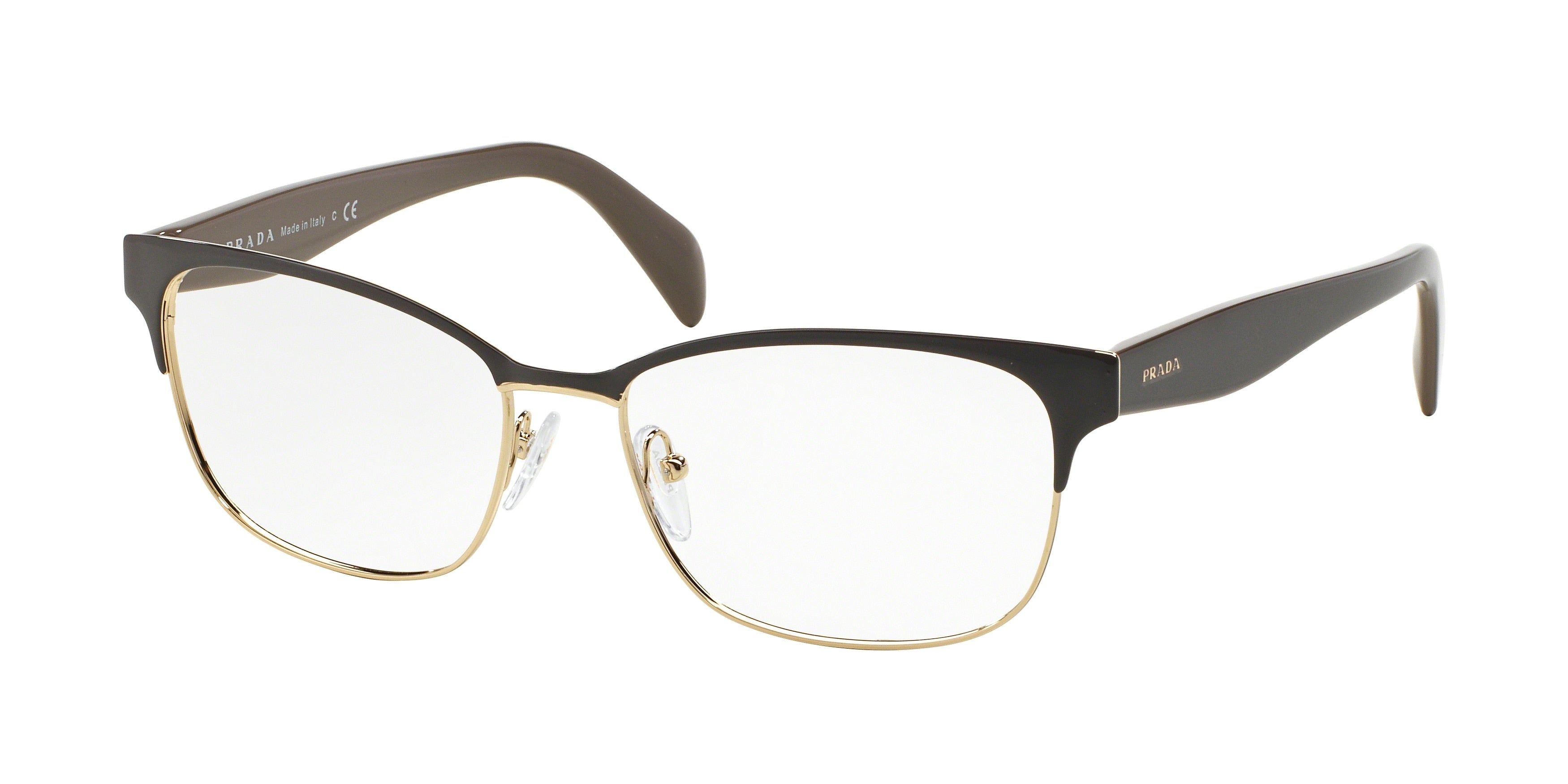 Prada CONCEPTUAL PR65RV Rectangle Eyeglasses  DHO1O1-Brown On Pale Gold 55-140-16 - Color Map Brown