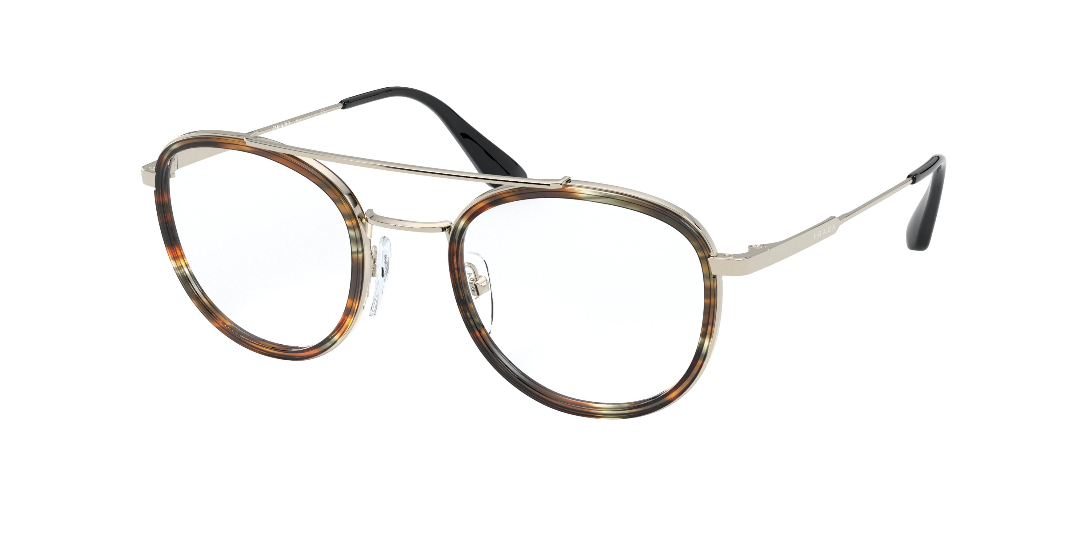 Prada PR66XV Phantos Eyeglasses  06A1O1-Striped Brown/Pale Gold 49-140-22 - Color Map Brown