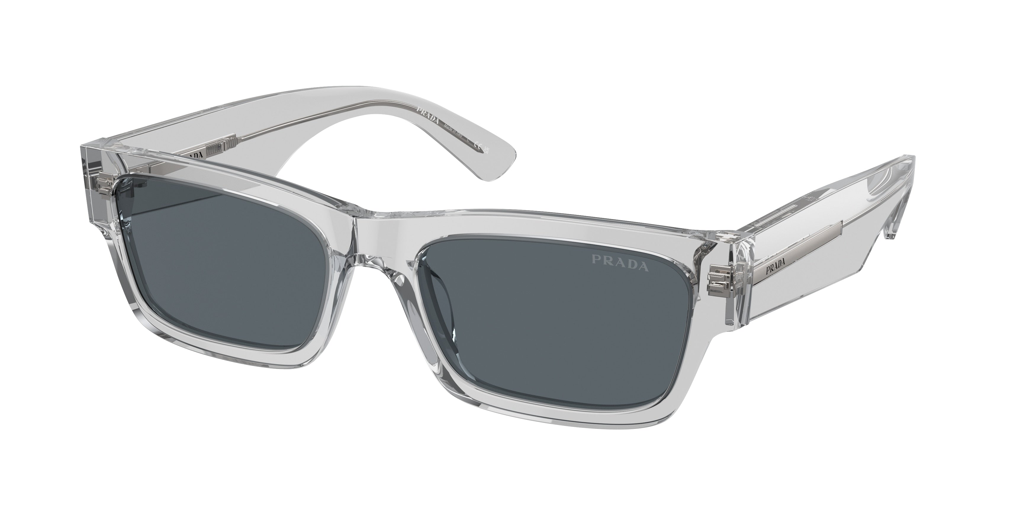 Prada PRA03S Rectangle Sunglasses  17P0A9-Crystal Grey 56-145-19 - Color Map Grey