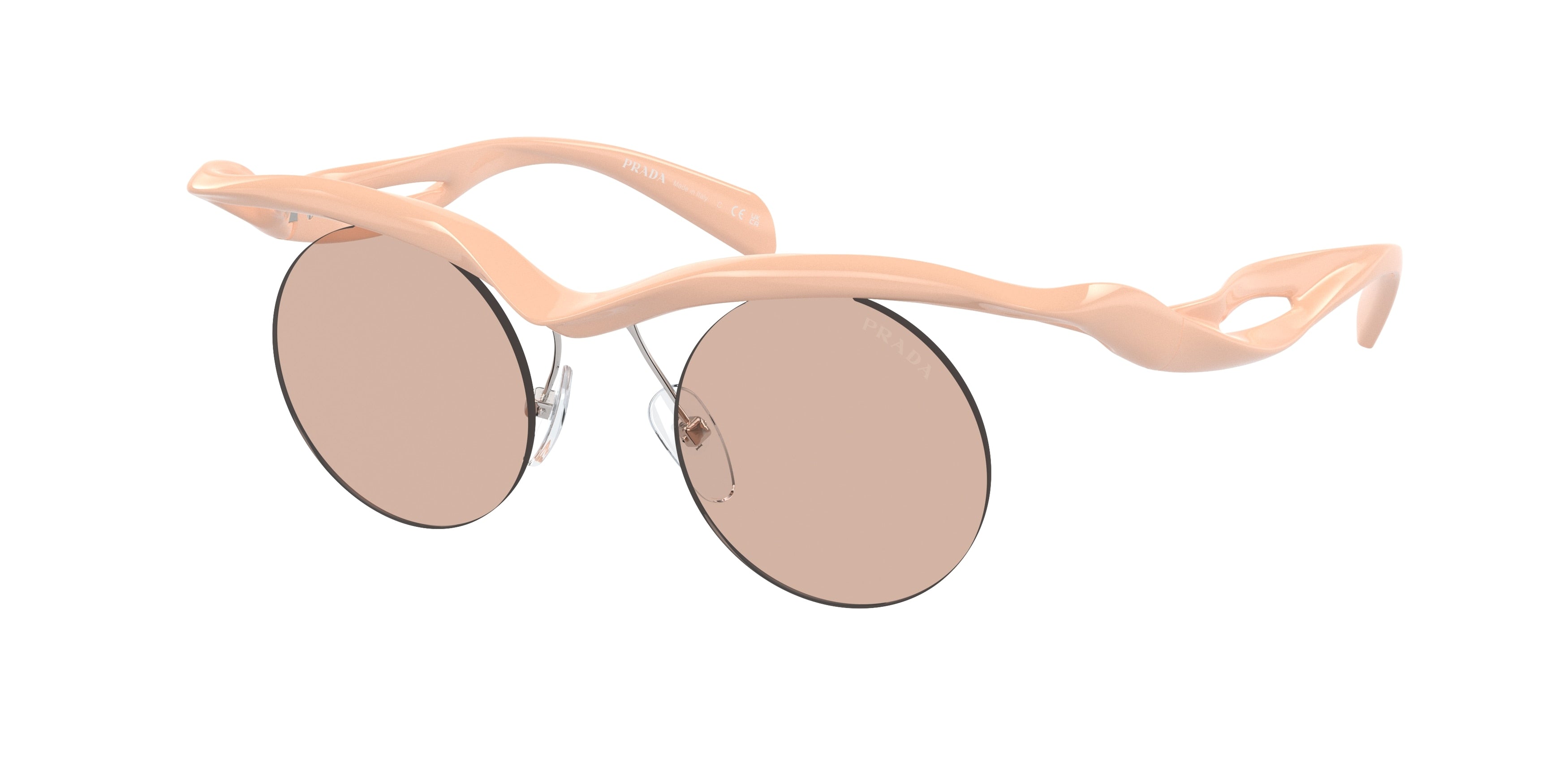 Prada PRA18S Round Sunglasses  18Q4I2-Peach 43-135-22 - Color Map Pink