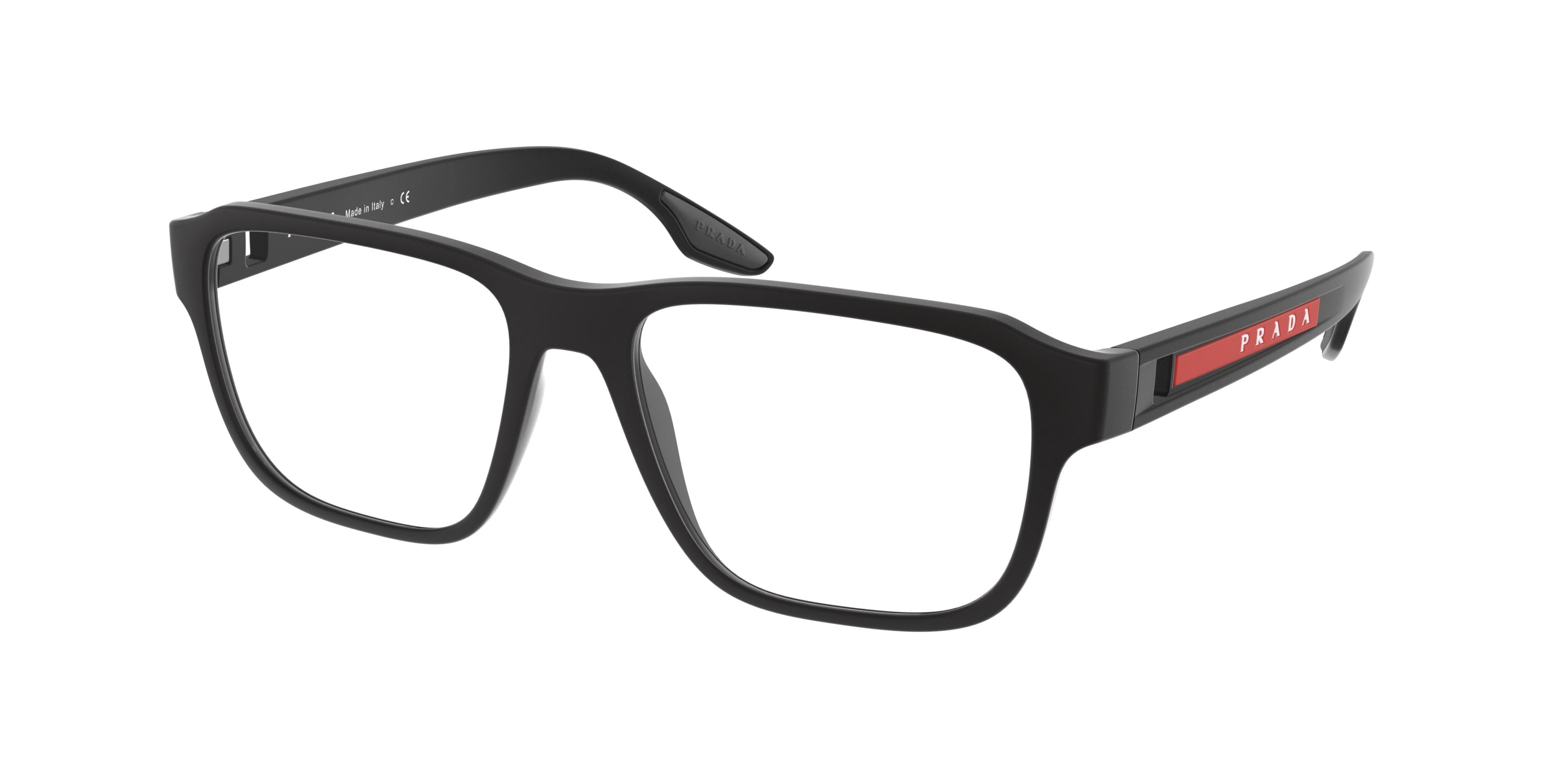 Prada Linea Rossa PS04NV Rectangle Eyeglasses  DG01O1-Rubber Black 52-145-17 - Color Map Black