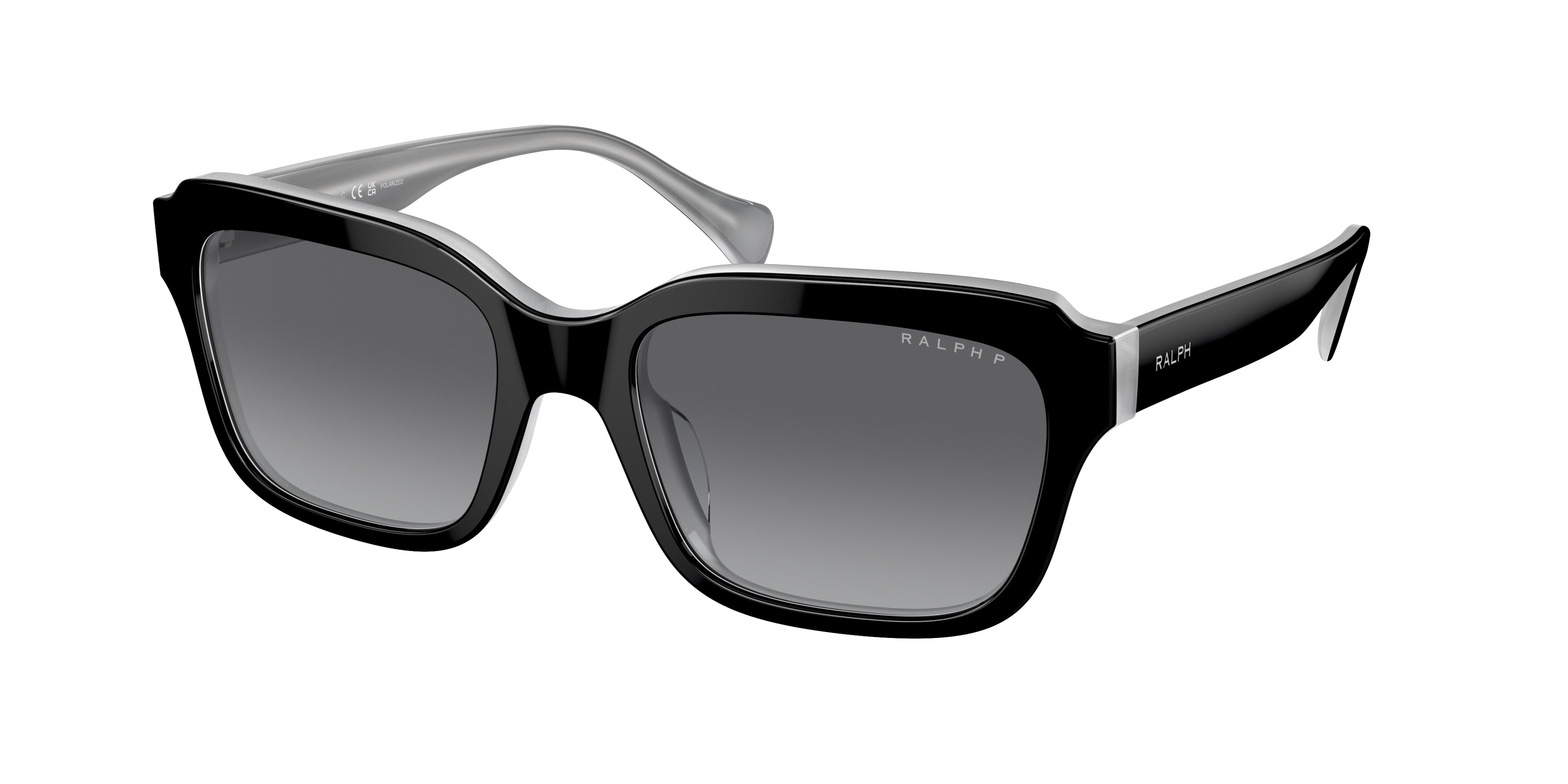 Ralph RA5312U Rectangle Sunglasses  6066T3-Shiny Black On Opal Grey 55-145-19 - Color Map Black