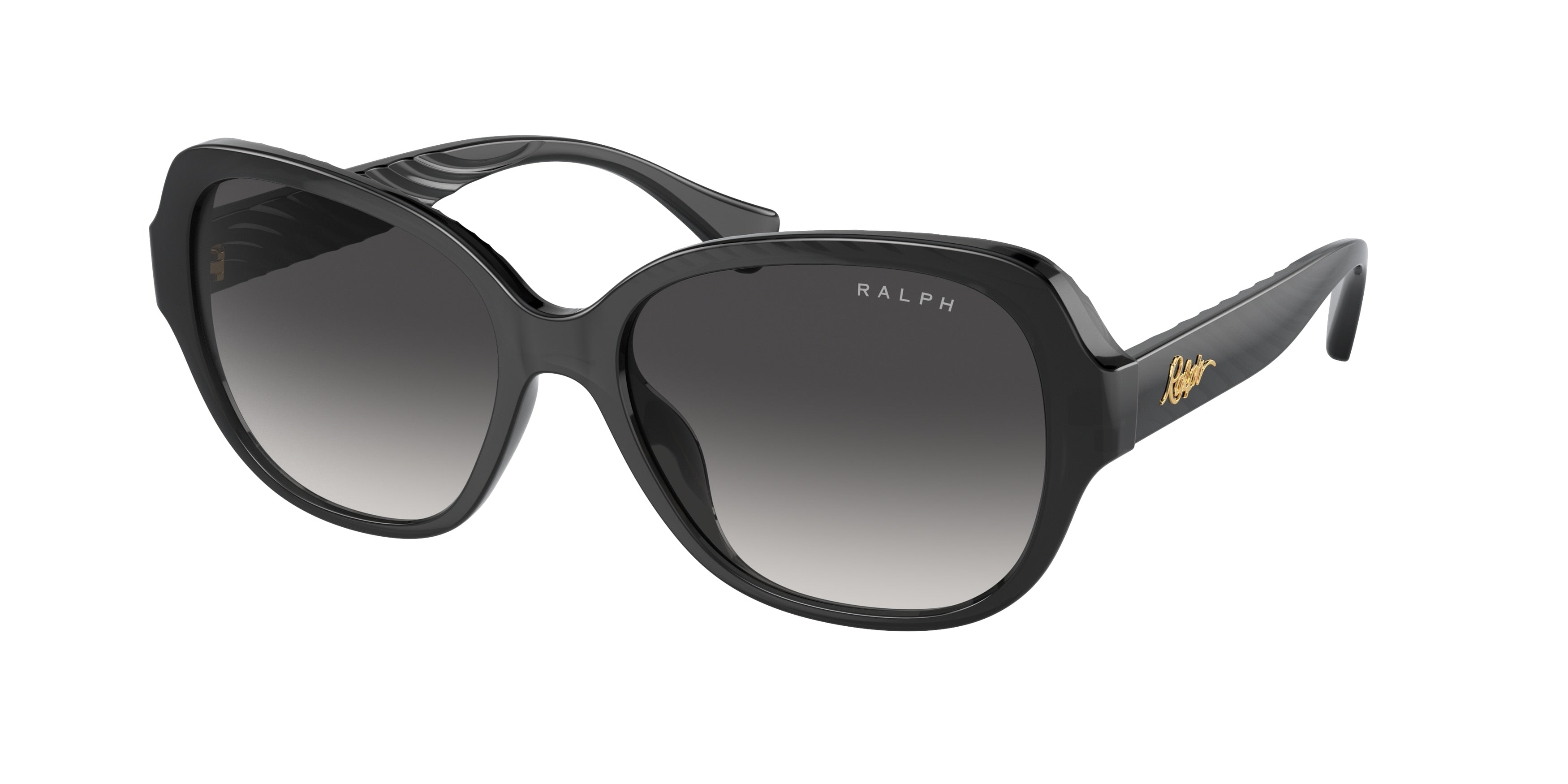 Ralph RA5316U Round Sunglasses  61578G-Shiny Transparent Black 57-145-17 - Color Map Grey