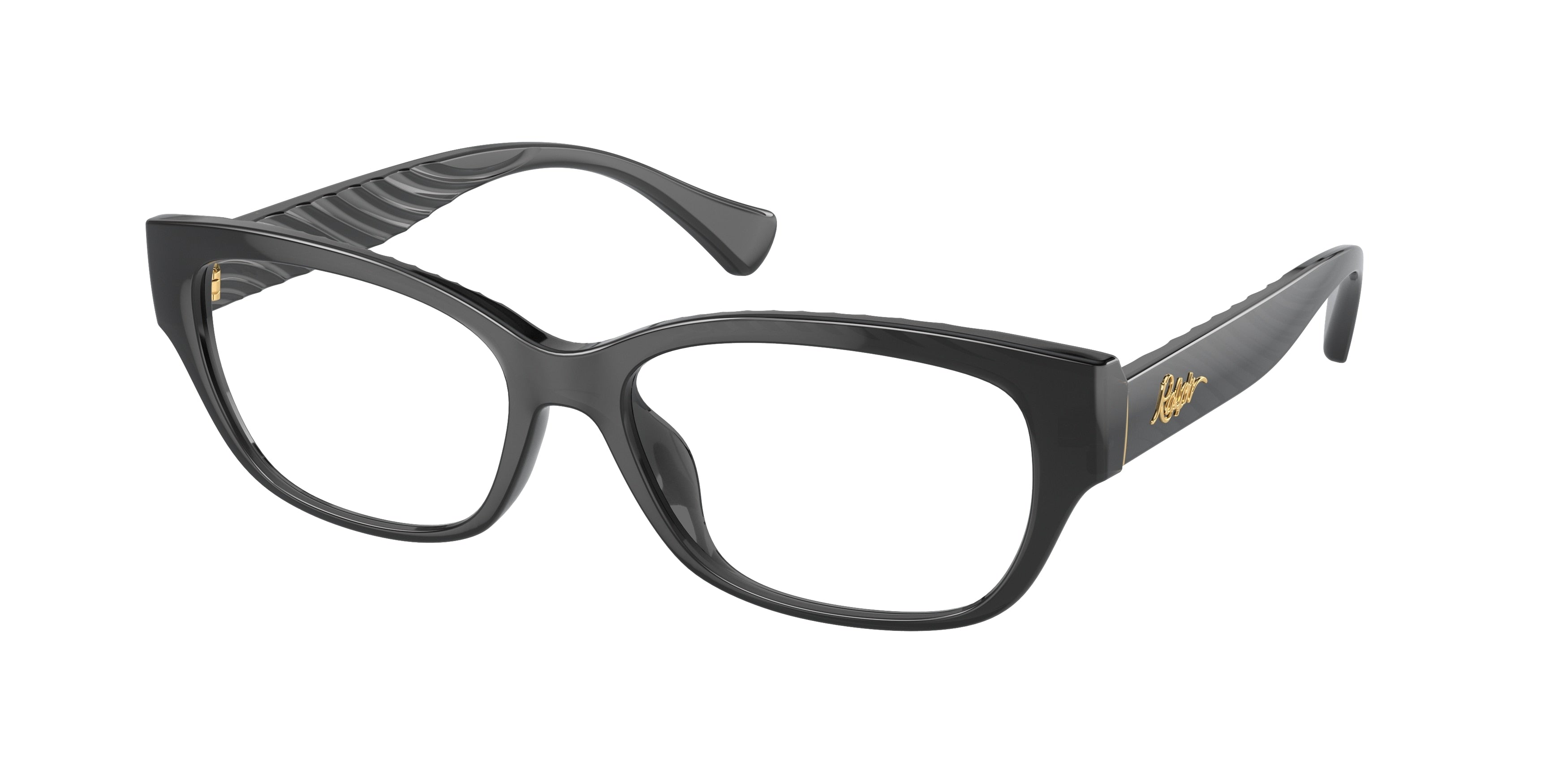 Ralph RA7165U Oval Eyeglasses  6157-Shiny Transparent Black 55-145-16 - Color Map Grey