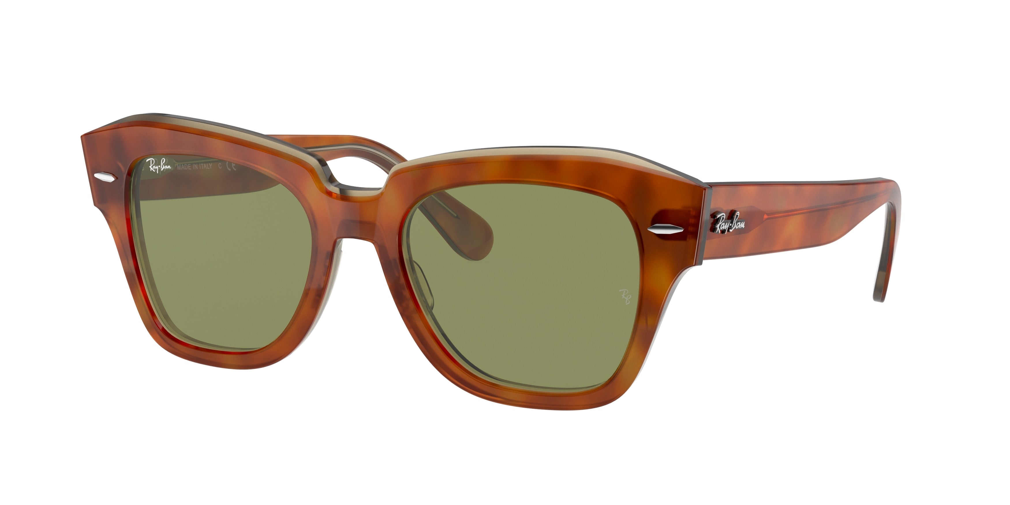 Ray-Ban STATE STREET RB2186 Square Sunglasses  12934E-Havana On Transparent Beige 49-145-20 - Color Map Tortoise