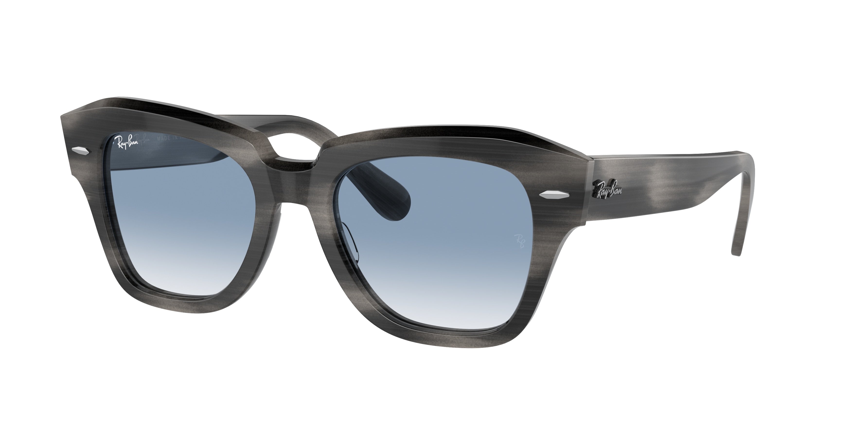 Ray-Ban STATE STREET RB2186 Square Sunglasses  14043F-Striped Grey 52-145-20 - Color Map Grey