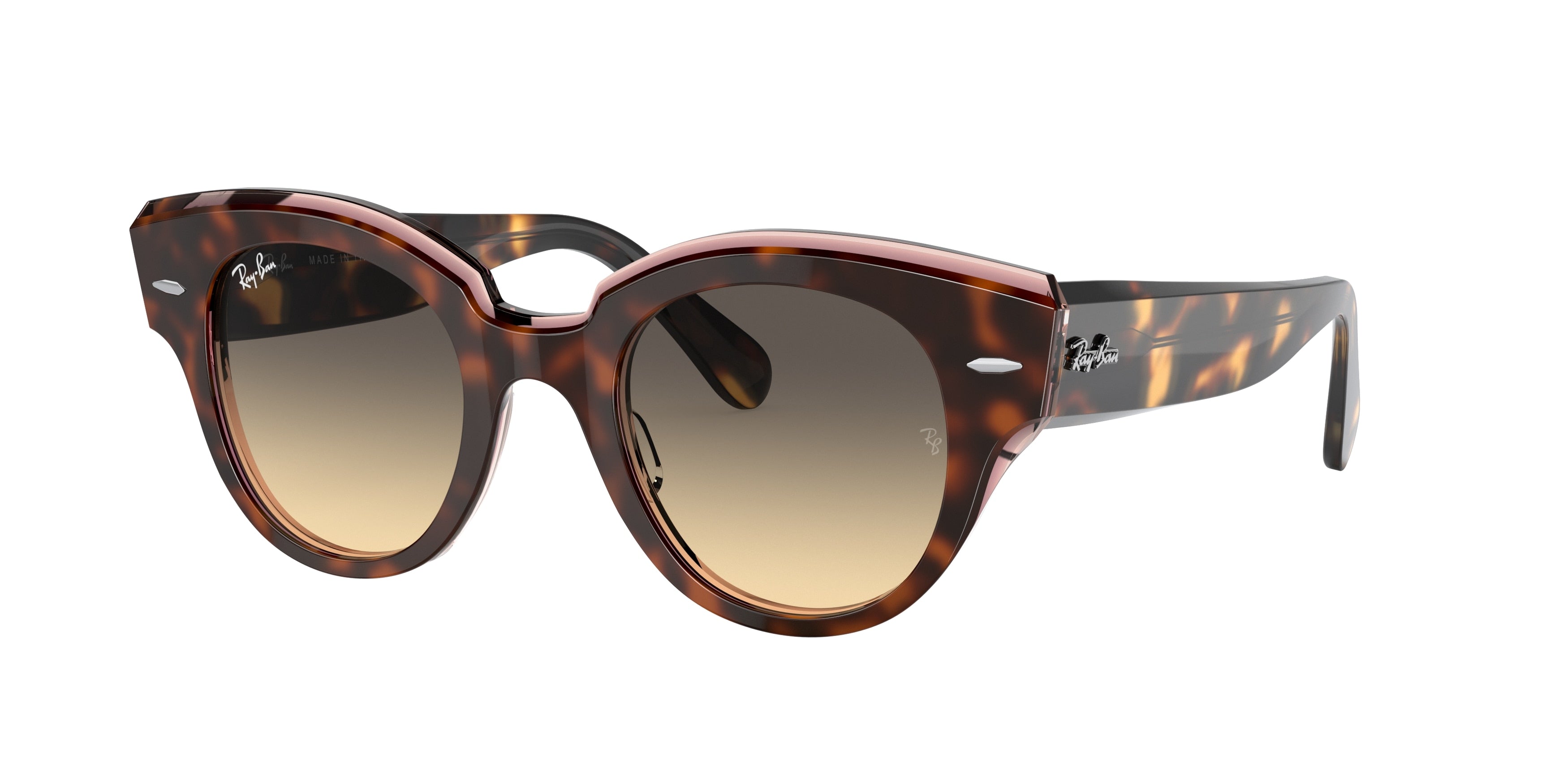 Ray-Ban ROUNDABOUT RB2192 Round Sunglasses  1324BG-Havana On Transparent Pink 47-145-22 - Color Map Brown