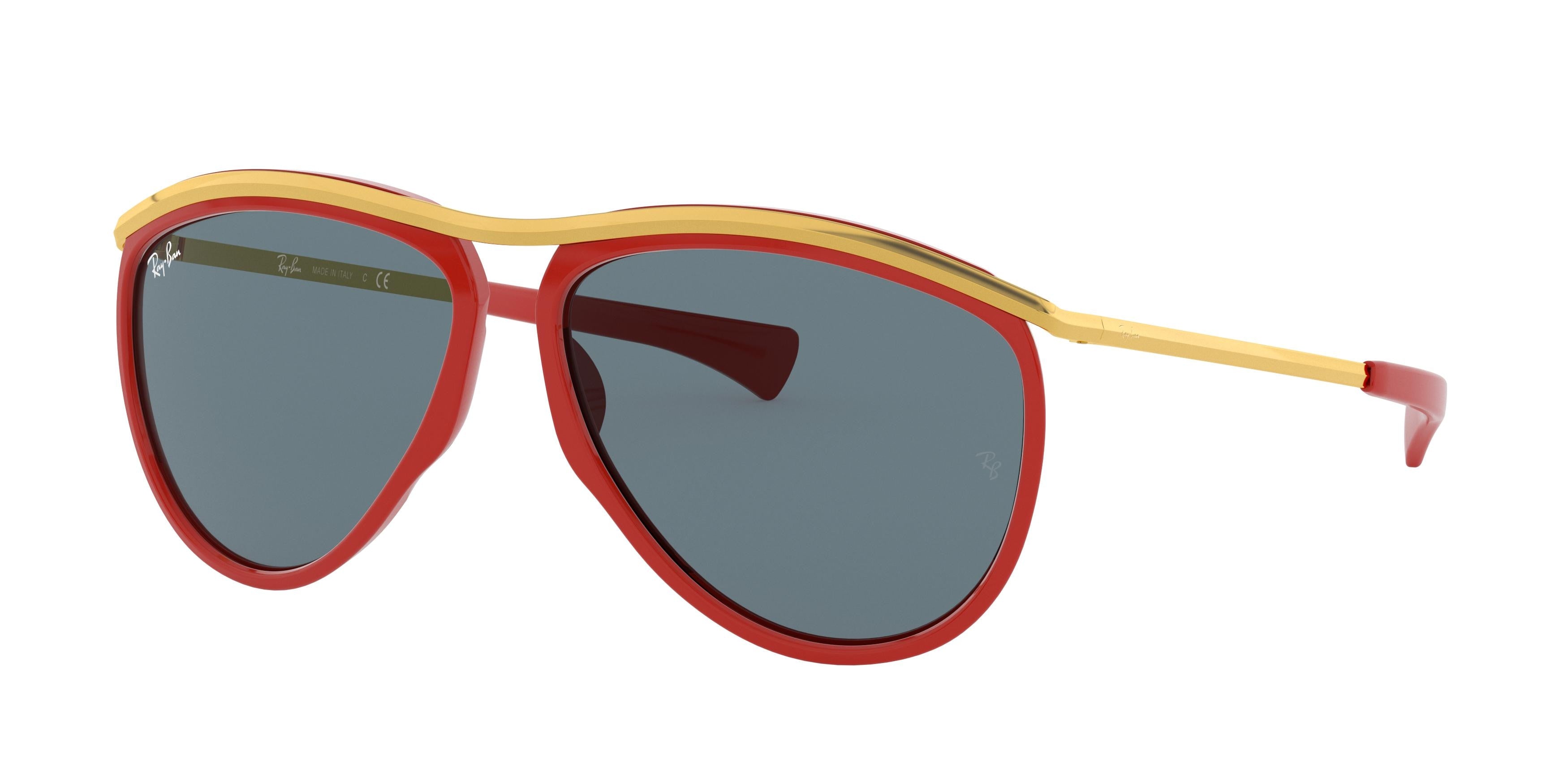 Ray-Ban OLYMPIAN AVIATOR RB2219 Pilot Sunglasses  1243R5-Red 59-140-13 - Color Map Red