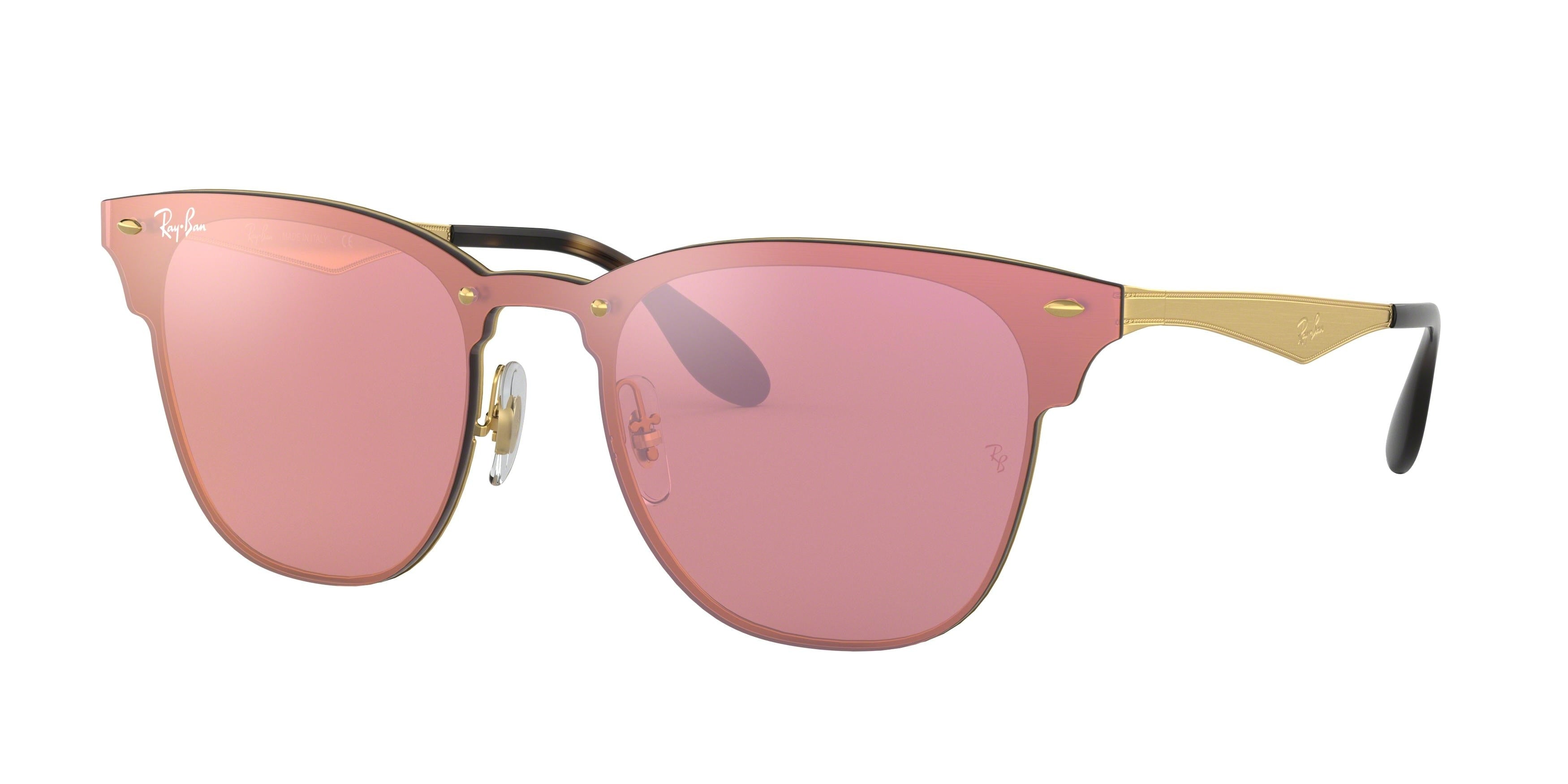 Ray-Ban BLAZE CLUBMASTER RB3576N Square Sunglasses  043/E4-Gold 47-140-147 - Color Map Gold