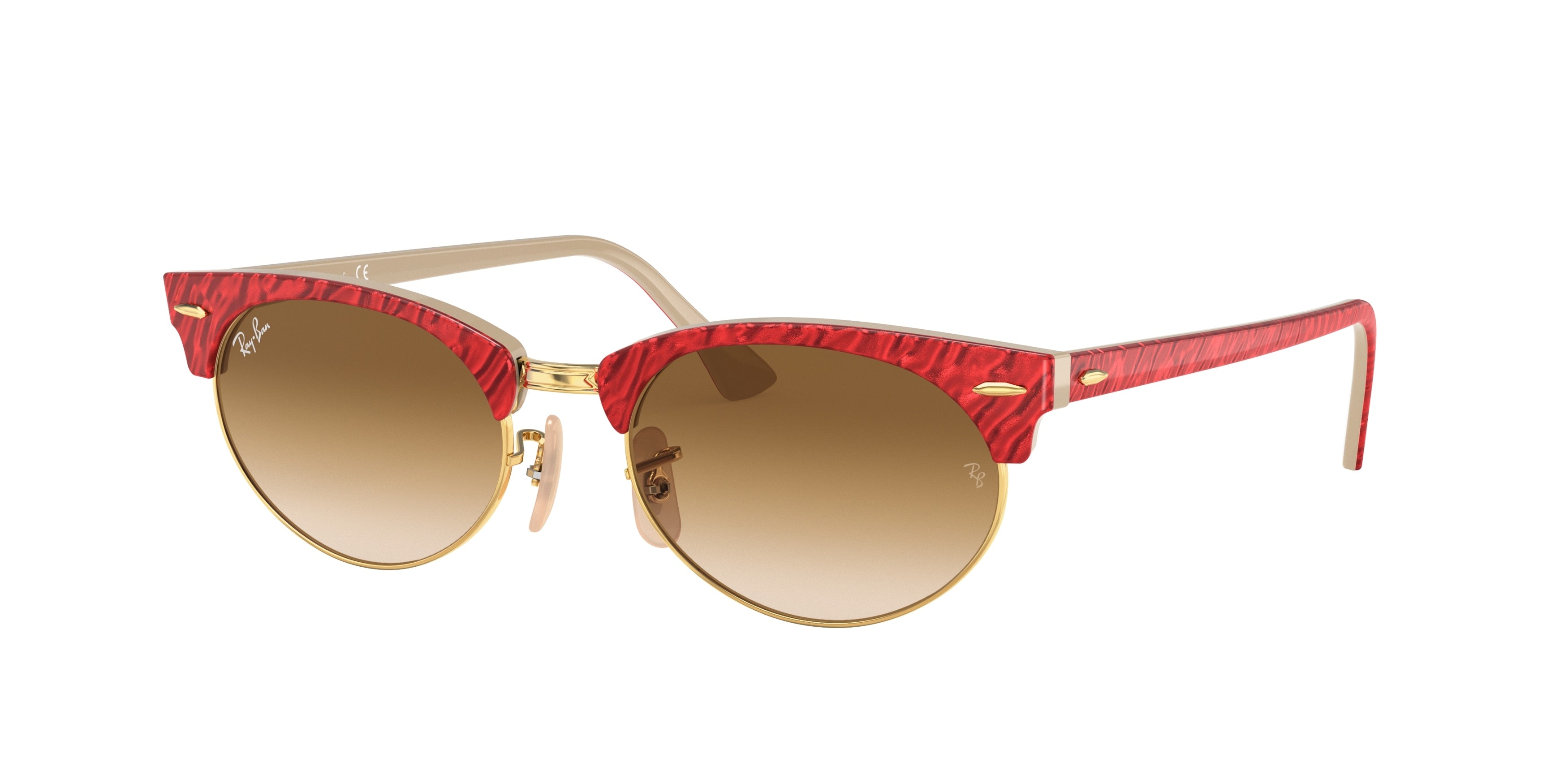 Ray-Ban CLUBMASTER OVAL RB3946 Oval Sunglasses  130851-Red 52-145-19 - Color Map Red